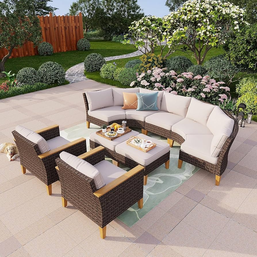 Amazon.com : PHI VILLA 9-Piece Outdoor Wicker Furniture Set