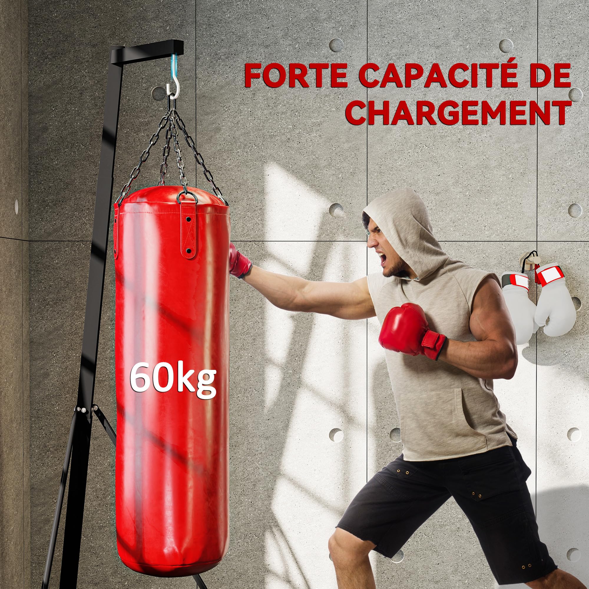 SPORTNOW Support de Sac de Frappe sur Pieds Pliable réglable en Hauteur avec Base lestée Charge Max. 60 Kg Acier Noir