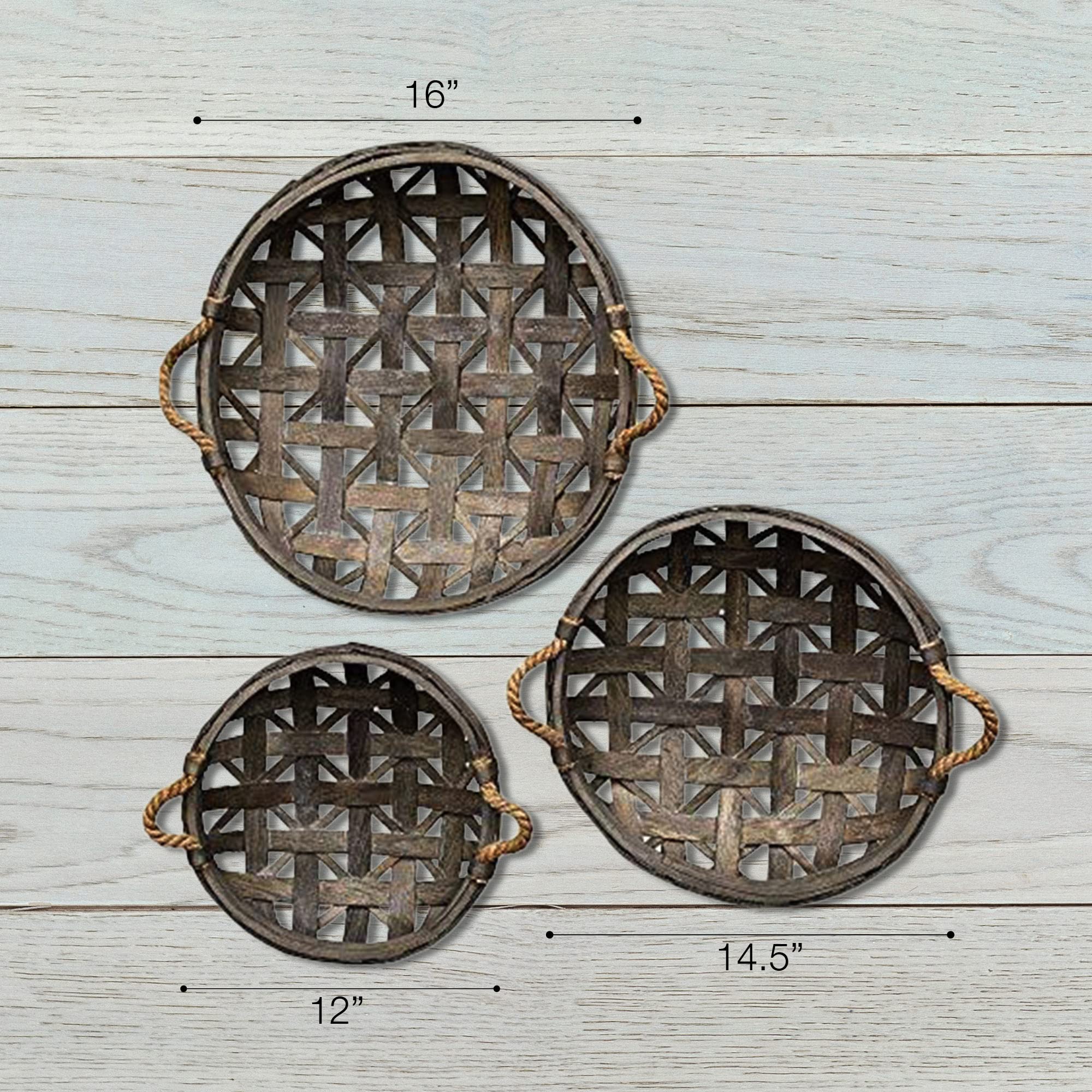 tobacco basket metal wall art Amazon.com - CWI Round Tobacco Basket with Metal Straps - Small, Medium,  and Large Hanging Basket for Wall Storage and Decorations - 3