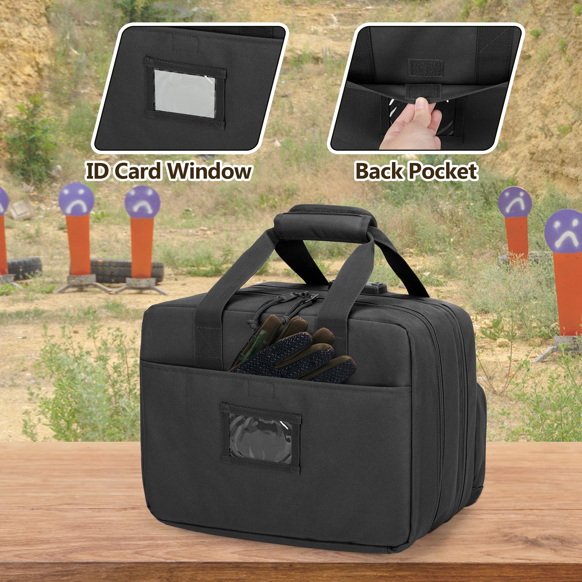GOBUROS Gun Tactical Range Bag für 4 Handfeuerwaffen und Munition, Duffle Pistolentasche mit TSA-Schloss und 14x Magazinfächern für den Jagd-Schießstand-Sport