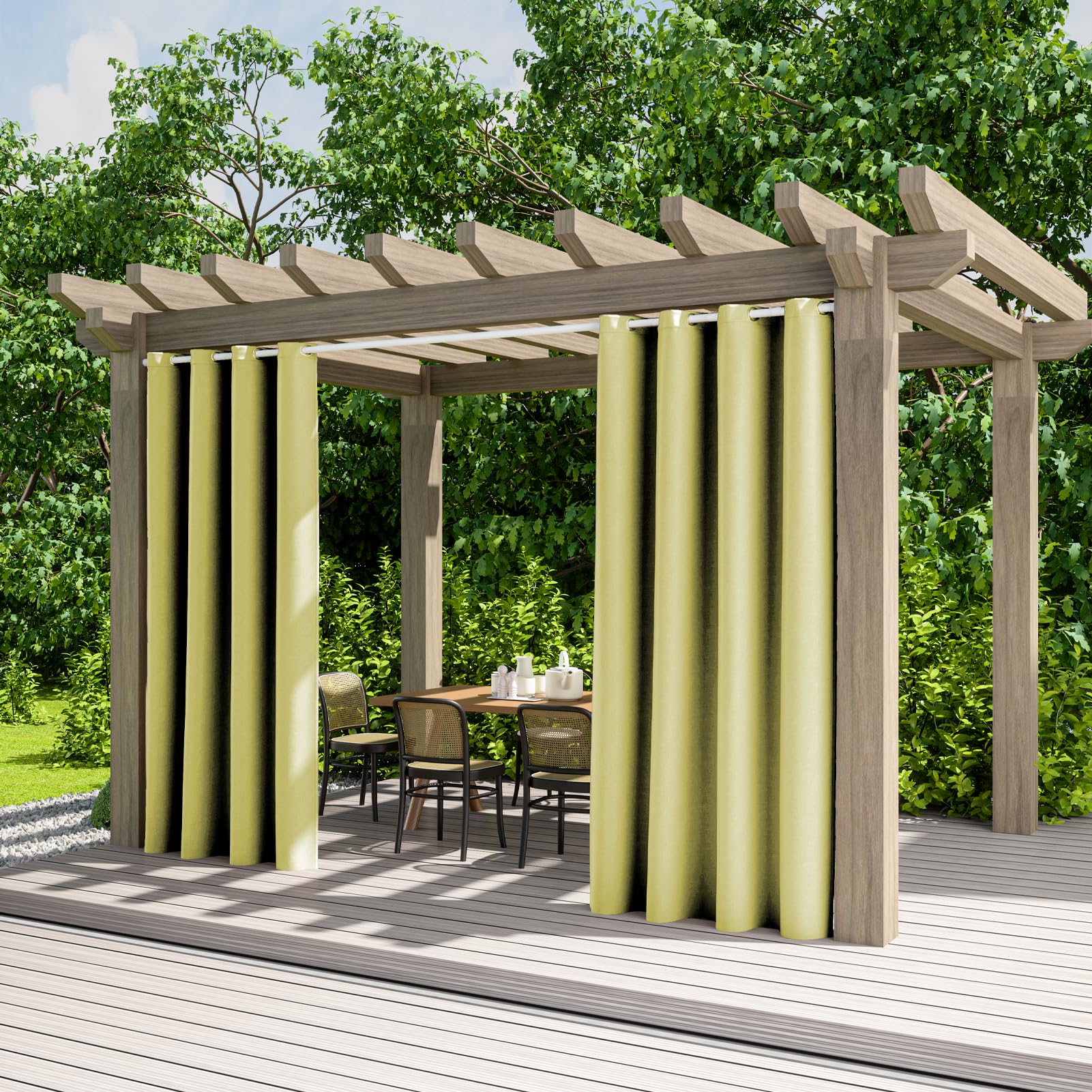 Lot de 2 rideaux d'extérieur imperméables avec œillets, protection contre les intempéries, pare-soleil pour intérieur/extérieur, balcon (140 x 260 cm, beige clair)