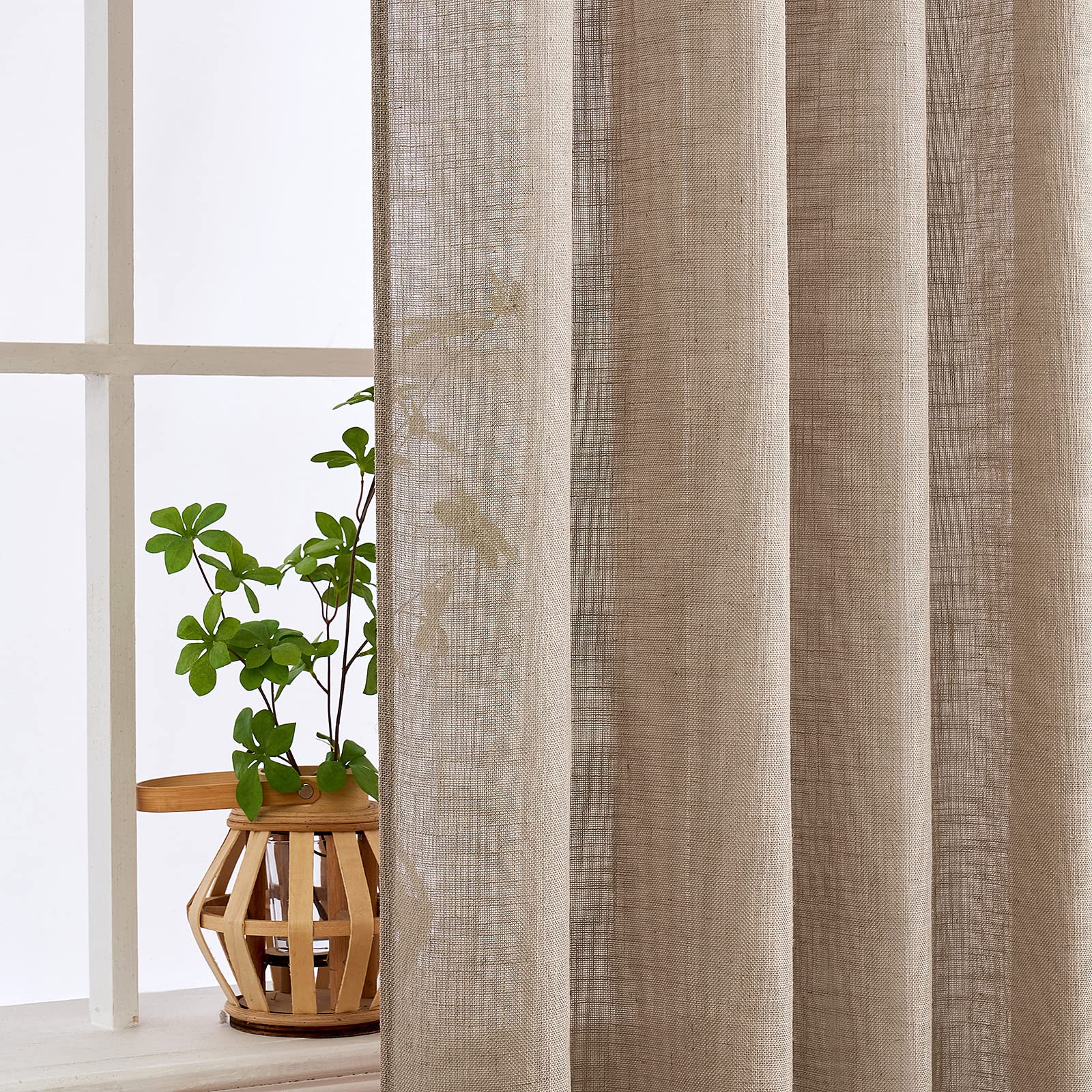 Cortinas Linho Falso MIULEE 2 Painéis - Semitransparente 106x246cm Filtro De Luz