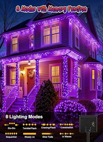 Miniatura 3 de Brightown - Paquete de 2 guirnaldas solares de Halloween para exterior, 144 pies, 400 LED impermeables con 8 modos y encendido/apagado automático