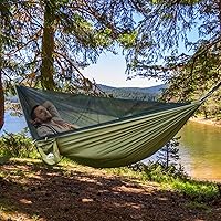 Vista 5 de Hamaca de camping Hamaca portátil con mosquitera, hamaca ligera para mochilero, columpio, accesorios de campamento para interiores, exteriores