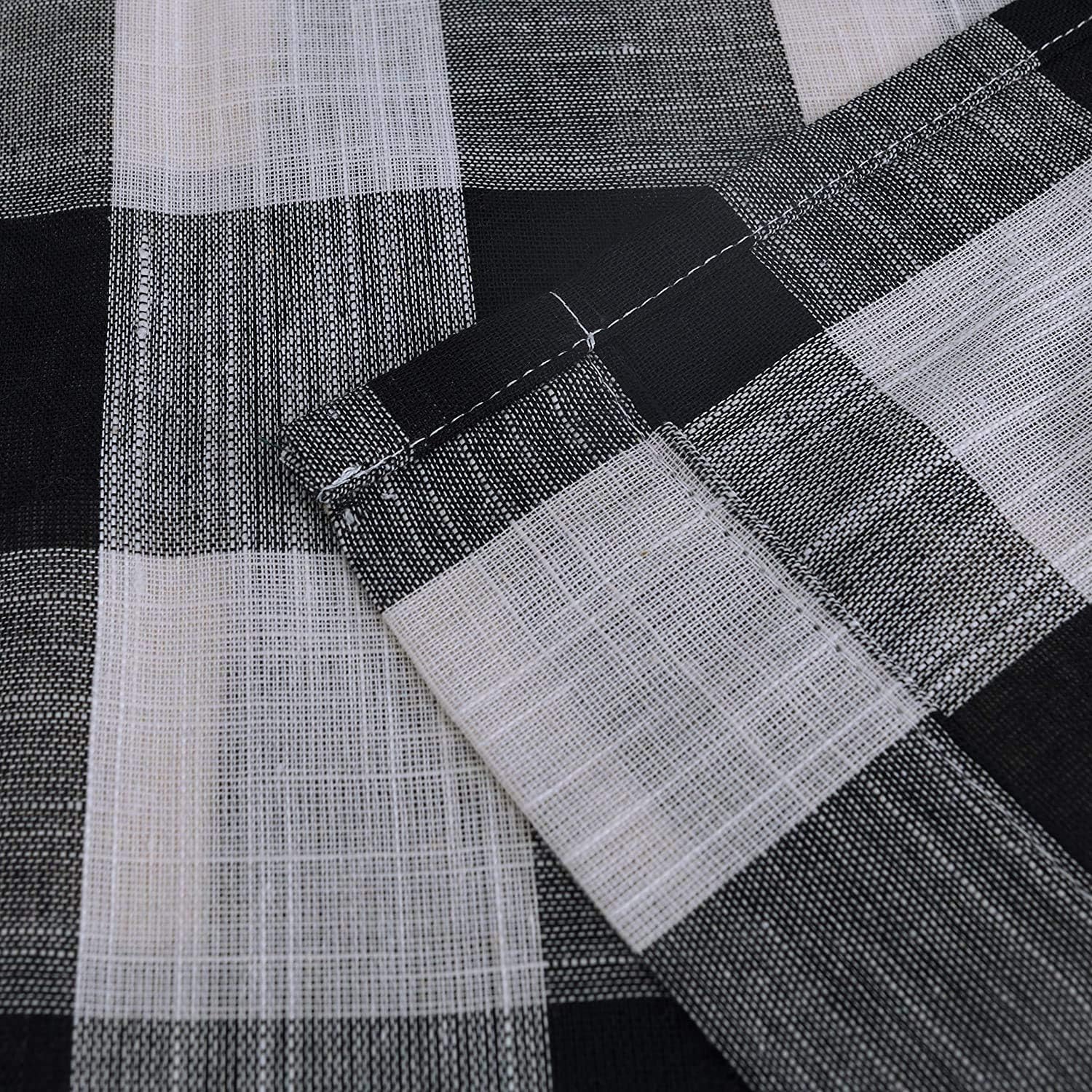 Creativesfun 2 Panels Checks Line Up Set Farmhouse Rod Pocket Buffalo Check Plaid Gingham Window Curtain Treatments (Panel 丨W53 X L84-INCH 2PCS, Black & Pure White)