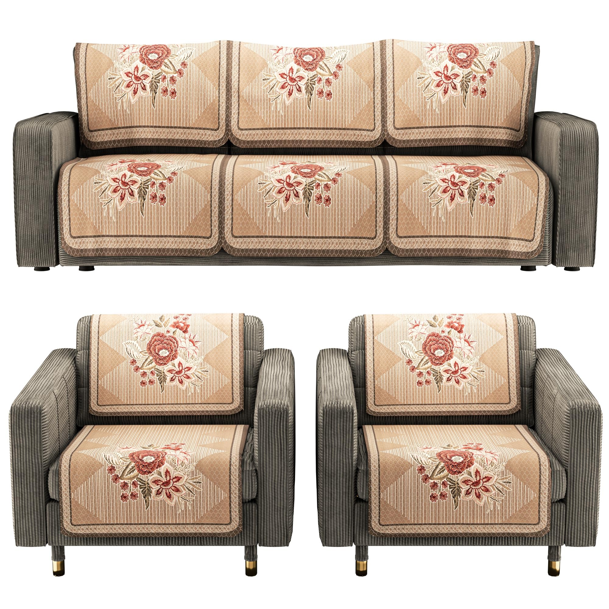 Kuber Industries Net Cotton Sofa Covers 5 Seater | Sofa Protector Cover for Living Room | Sofa Cloth Cover for Home Decor & Office | Soft Sofa Slipcovers | Paradise 1137 - Brown