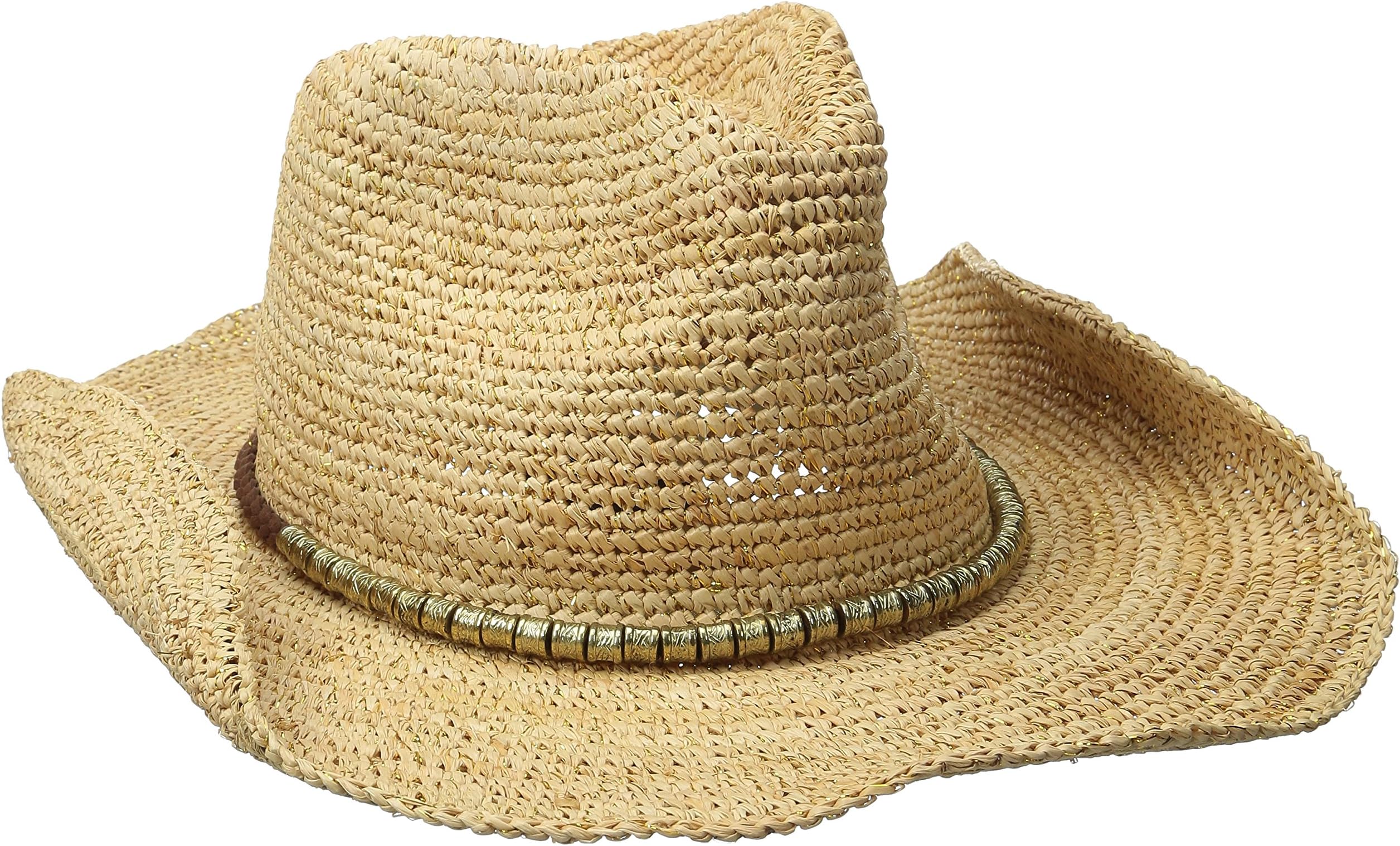 Physician Endorsed Women's Sierra Crochet Raffia Sun Hat with Gold Shimmer, Rated UPF 30 for Sun Protection