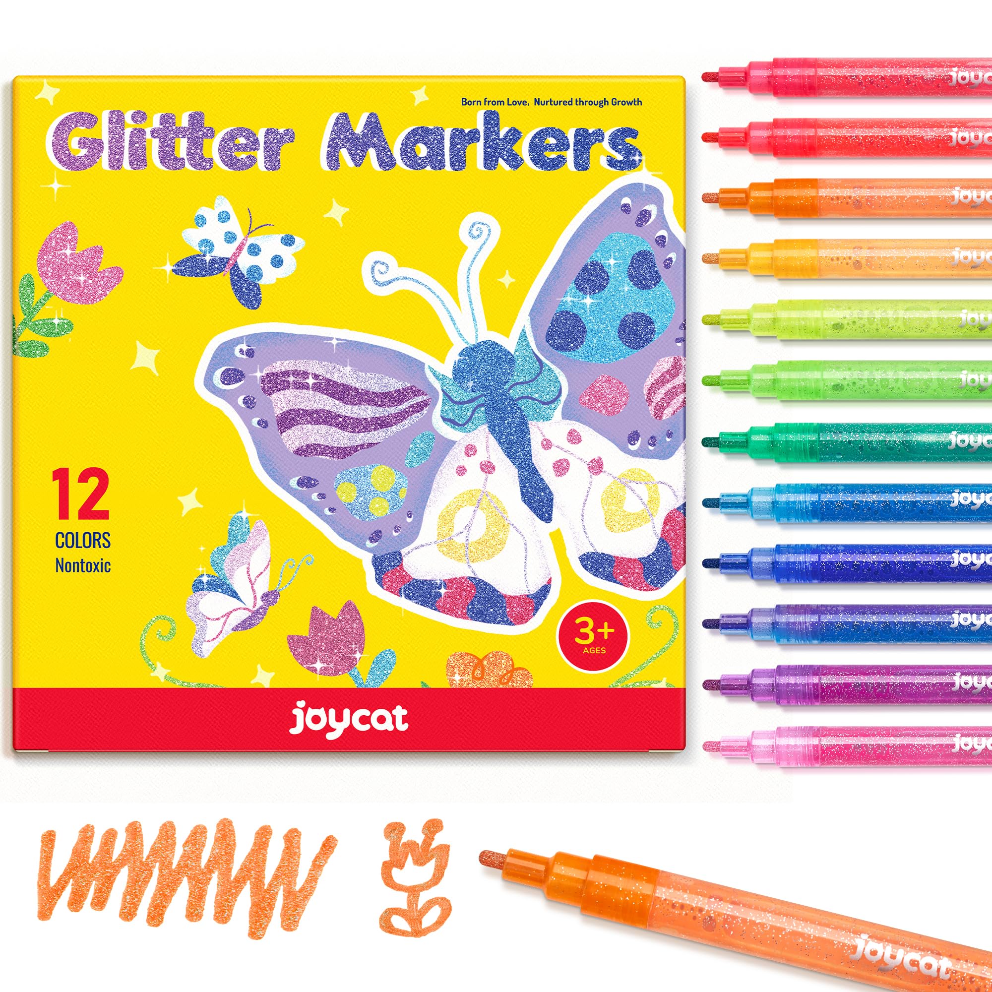 JoyCat 12-Color Glitter Markers for Kids, 3mm Paint Pens, High-Capacity Ink | Sparkle mar…
