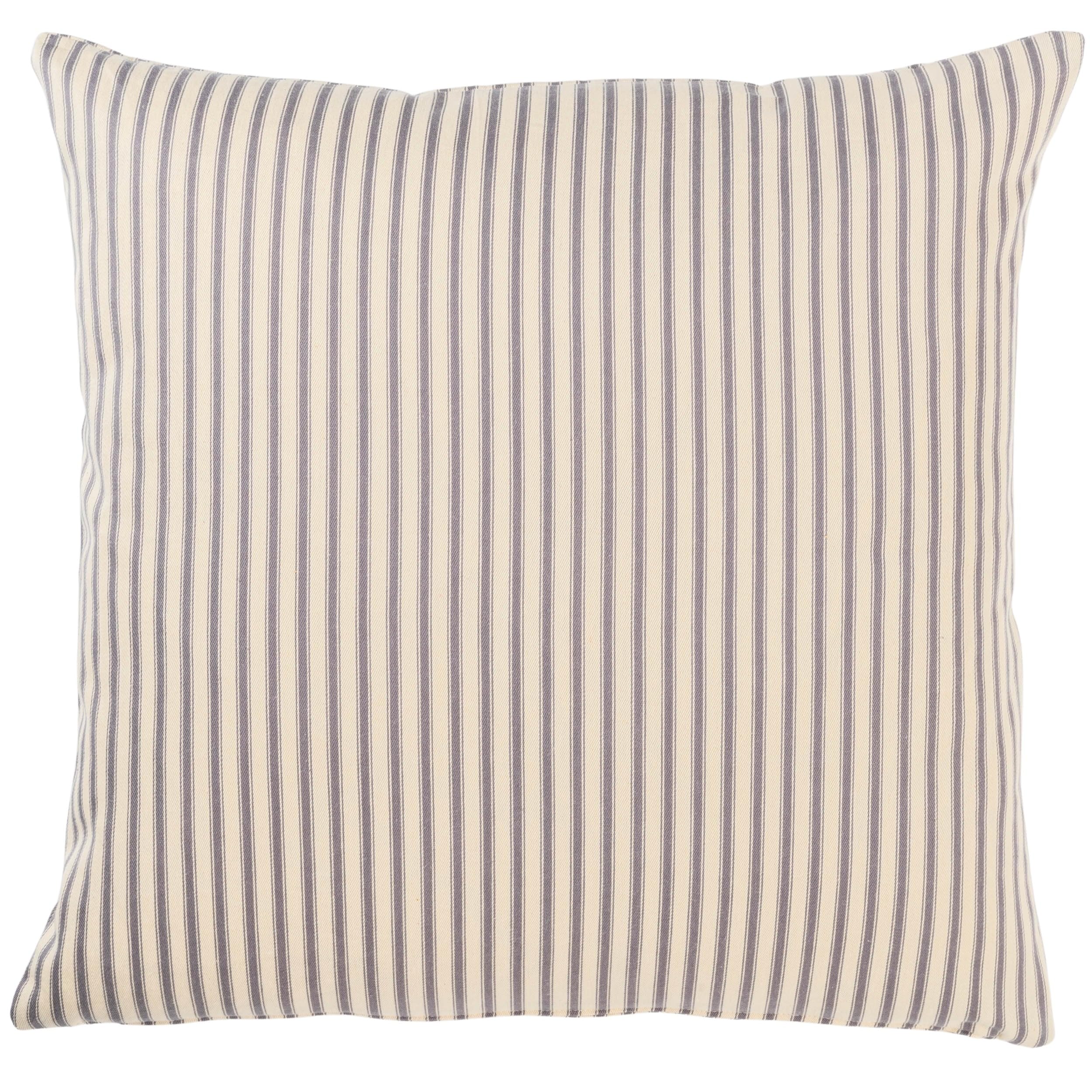 Linen Loft Cream And Grey Nautical Ticking Extra-Large Cushion Cover. Traditional Marine Ticking Stripe Design In Stone Grey & Ivory. Double-Sided, 100% Cotton. 23X23 Xl Square Cover Only