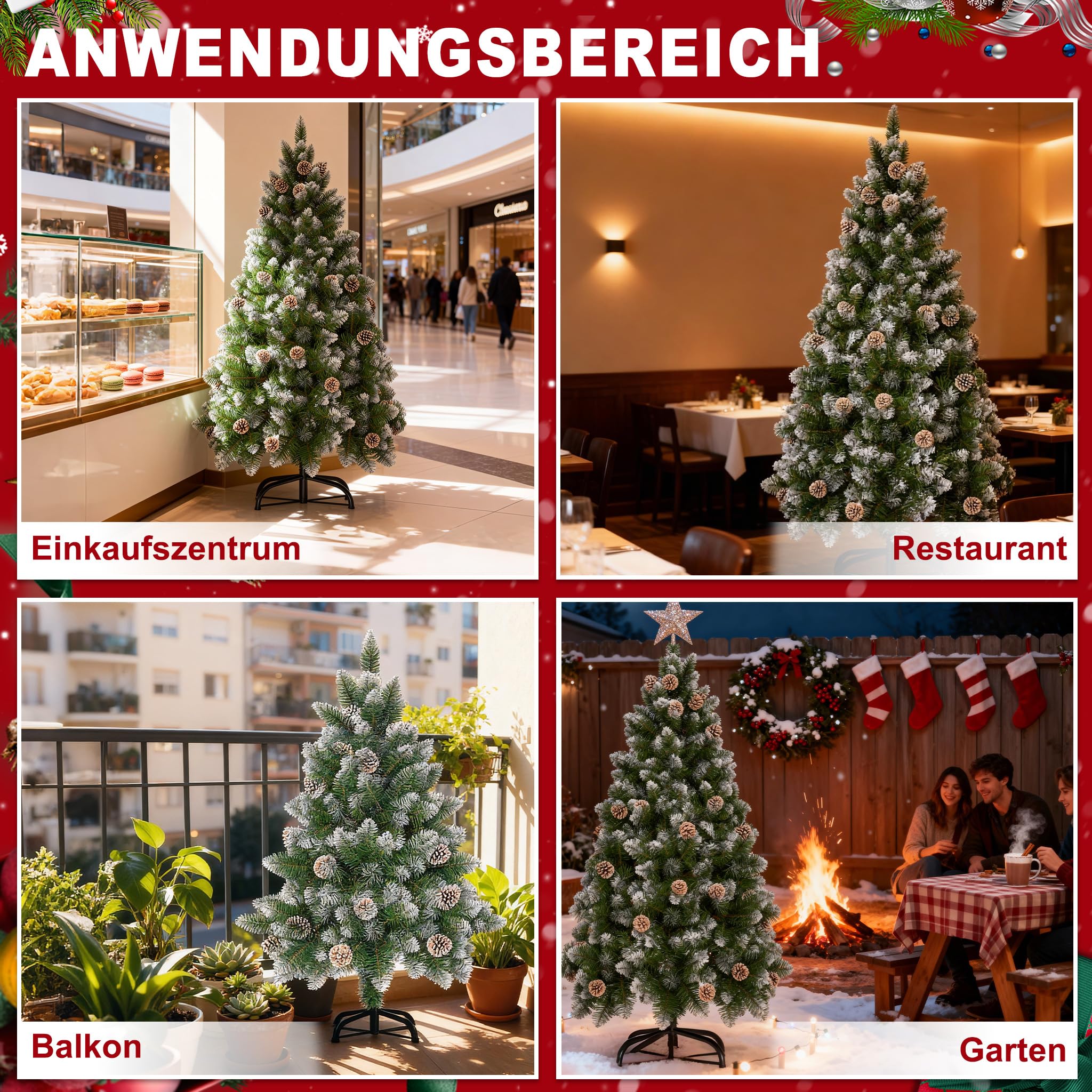 Froadp 180cm Árbol de Navidad Artificial con Soporte Estable y 500 Ramas de Simulación Tradicional para Navidad Decoración de Fiesta de Manualidades(PVC con Efecto Nieve)