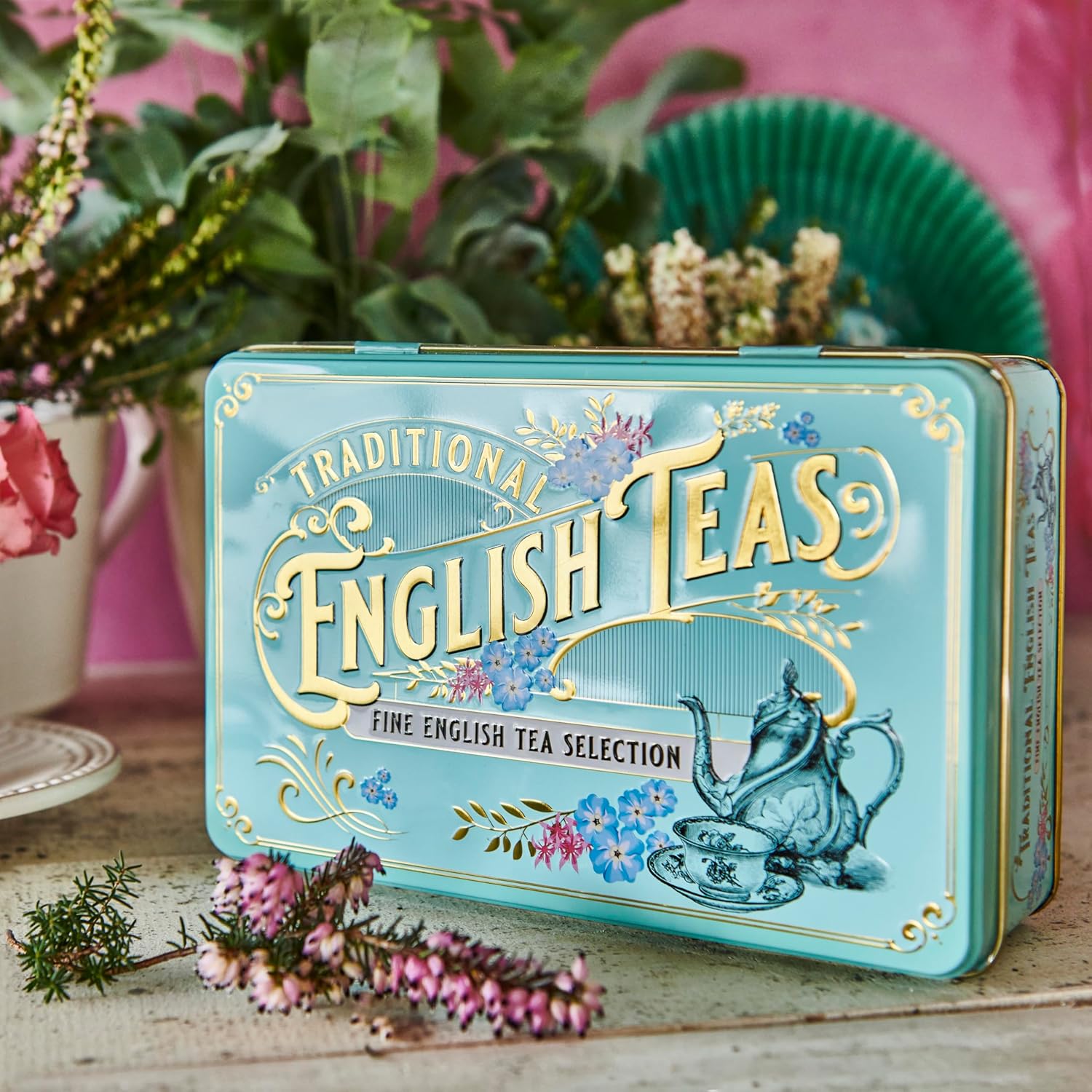 Vintage Victorian Tea Tin with 72 Assorted Fine English Teabags