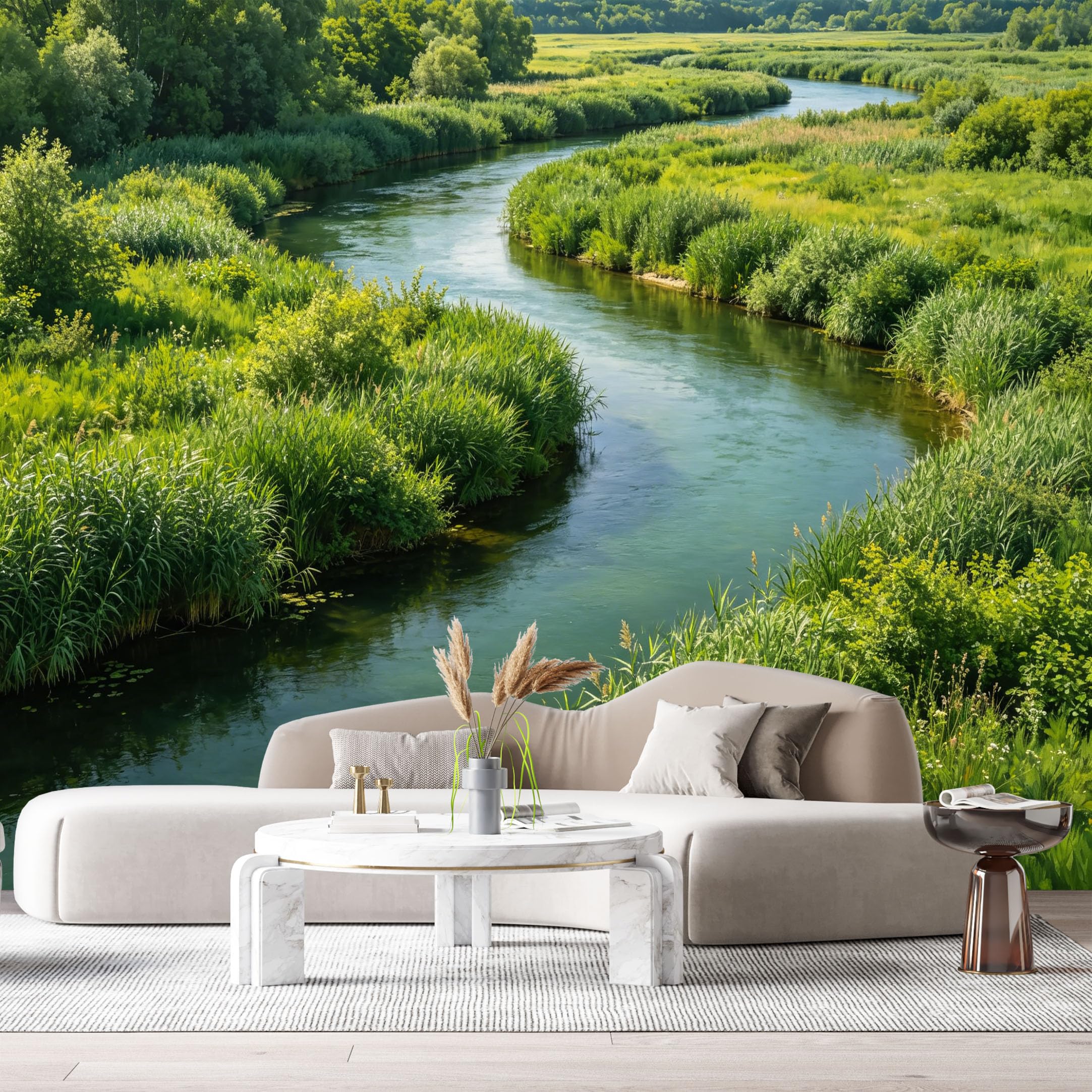 Custom Size Wall Murals Serene River Landscape Botanical Green Waterway Forest View SelfAdhesive Wall Fabric Removable Large Wallpaper for Photo Living Room