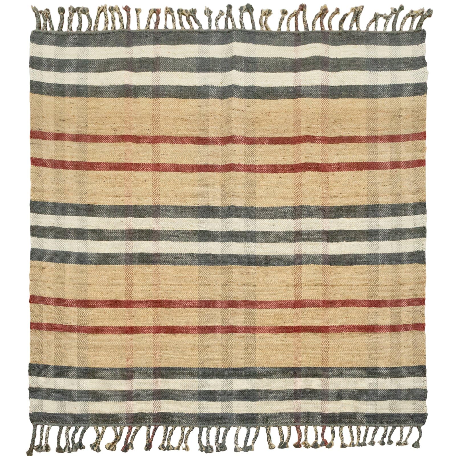 Tapis Kilim laine et jute grand tapis de salon réversible à rayures 0.5 cm