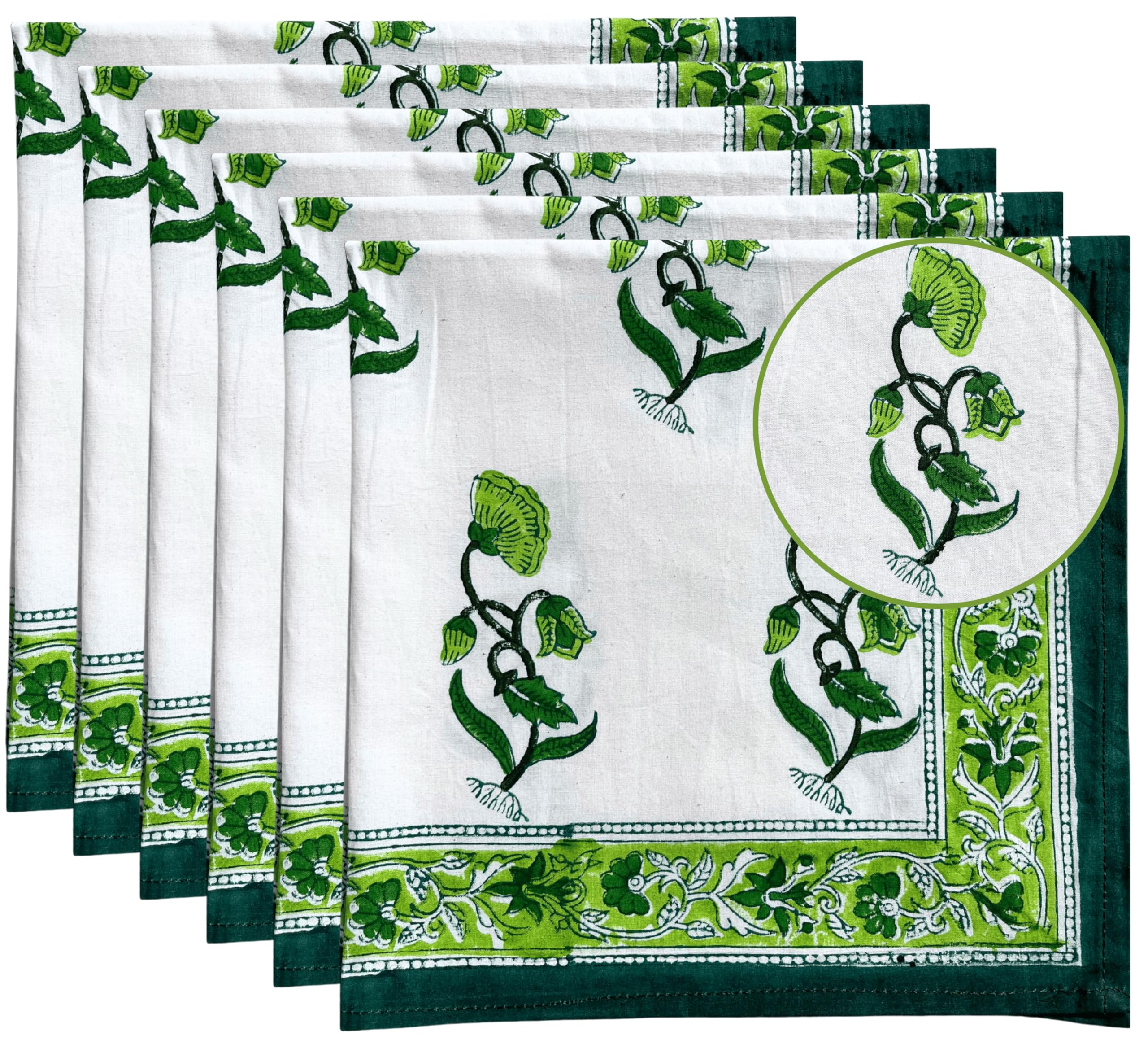 Juego de 6 servilletas de tela de algodón de alta calidad, reutilizables, lavables, perfectas para cenas, bodas y eventos (verde, 50,8 x 50,8 cm)