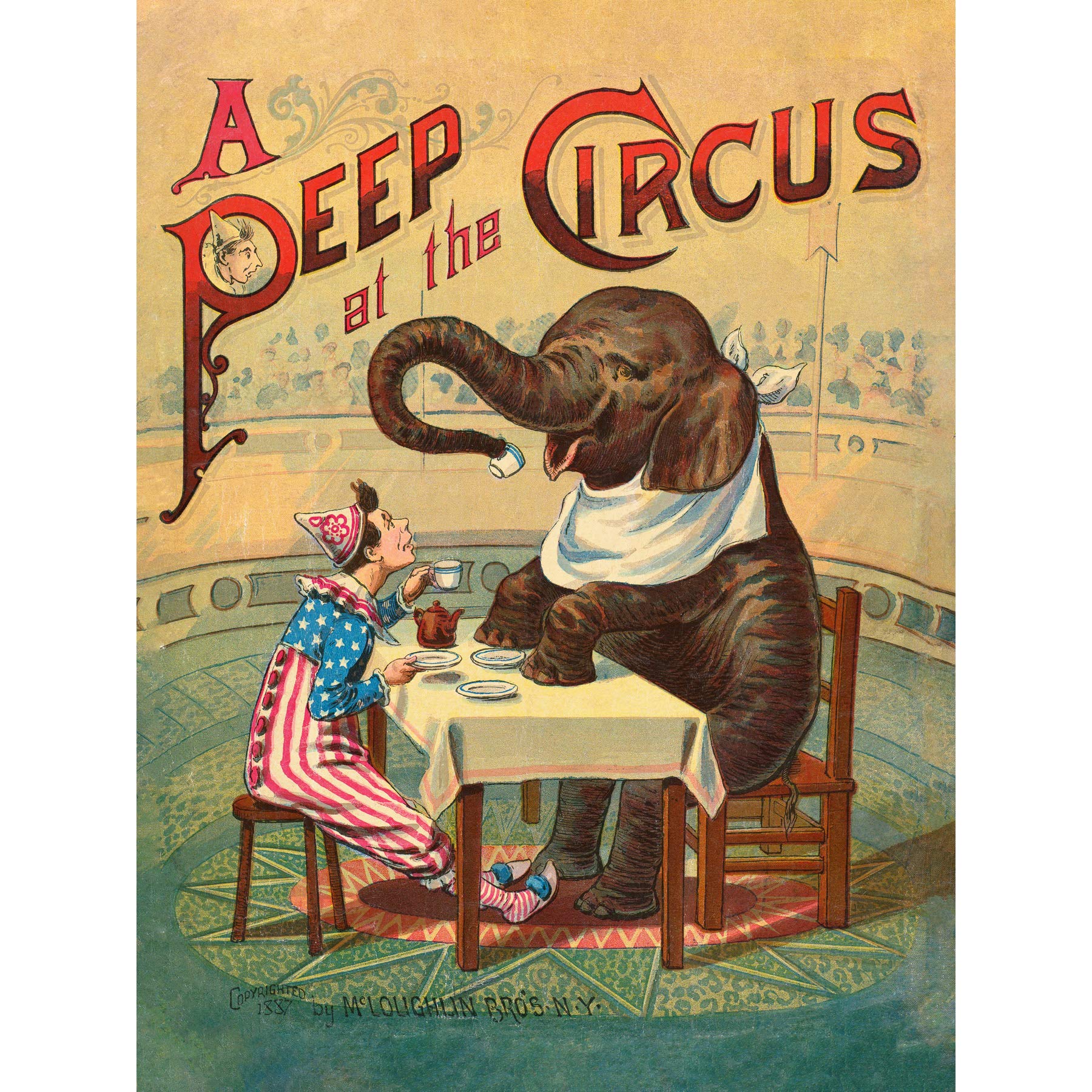 Artery8 McLoughlin Book Cover Circus 1887 Elephant Clown Premium Wall Art Canvas Print 18X24 Inch