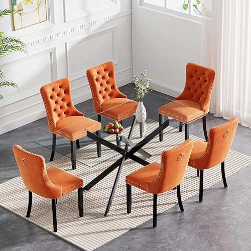 Miniatura 14 de Juego de mesa de comedor de cristal dorado moderno de 51 pulgadas para 4, juego de mesa de comedor rectangular de 5 piezas con patas cruzadas