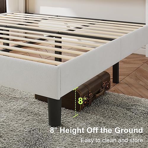 Miniatura 33 de Feonase Base de cama de tamaño matrimonial con cabecera tapizada con respaldo de ala, plataforma y soporte de listones de madera resistente, fácil