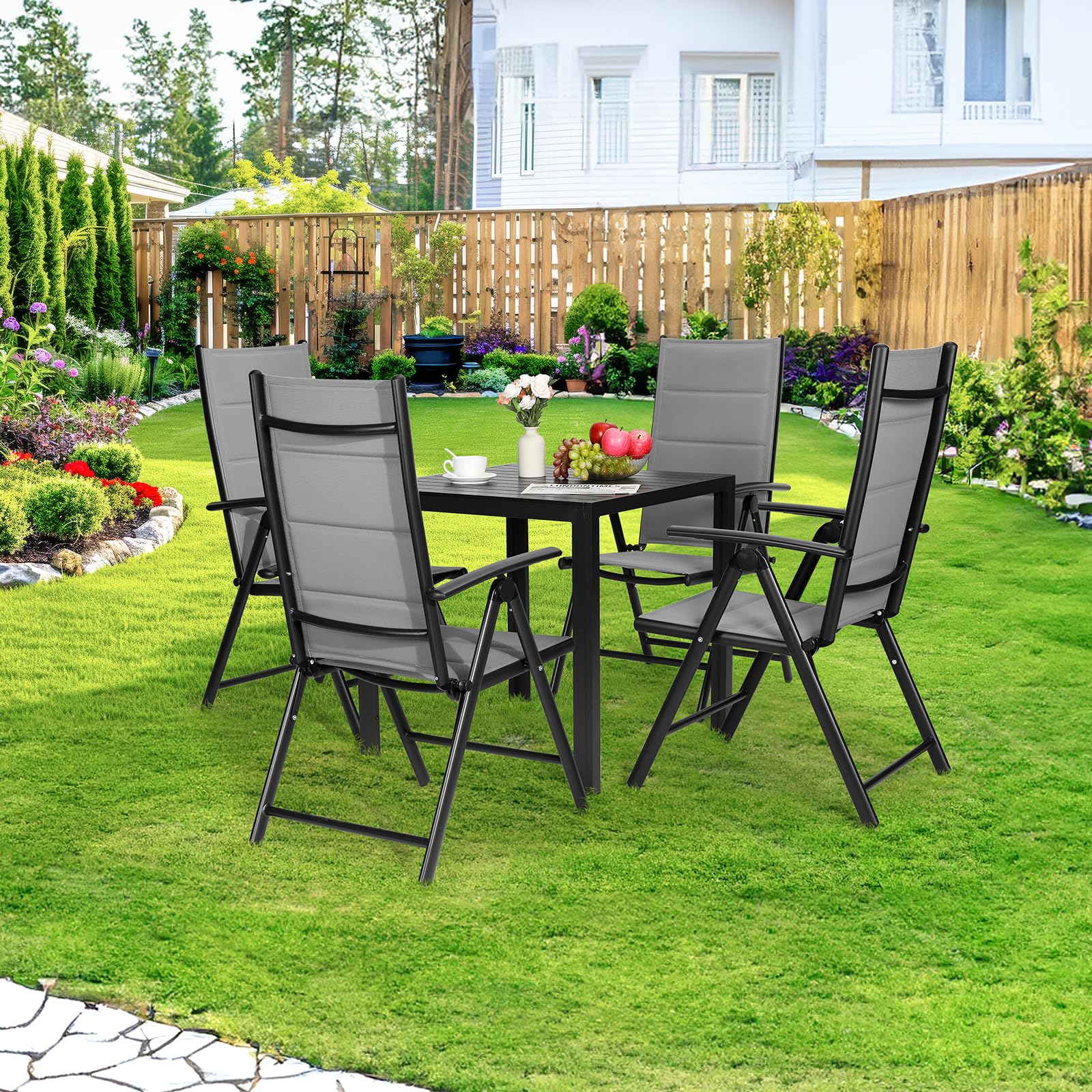 Clevich Gartenstuhl Alu 2er Set, Klappstuhl, 7-Fach Verstellbar, Maximale Belastbarkeit 120 kg, Wasserdicht, Geeignet Für Balkon, Camping,Garten, Hochwertiger Outdoor Klappstuhl (grau)