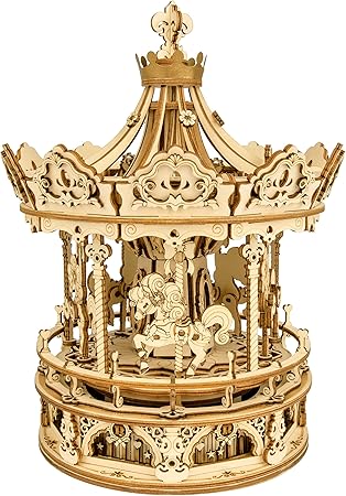 Amazon Rokr カルーセル オルゴール 3dパズル 手作り 脳トレ 男の子 プレゼント 木製 おもちゃ 暇つぶし ギフト入学祝い 立体 パズル おもちゃ