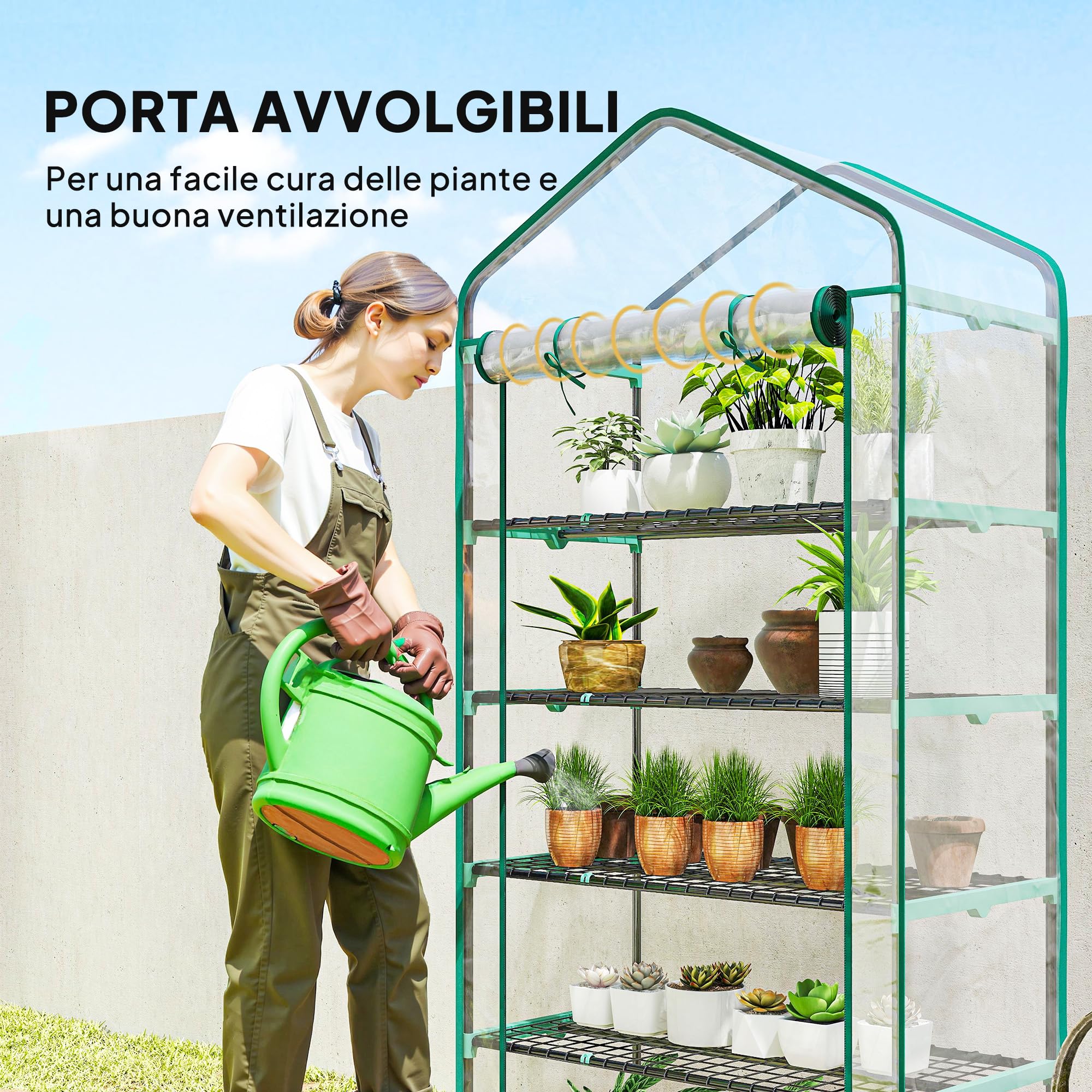 Outsunny Serra da Balcone a 5 Livelli con Ingresso Avvolgibile, Serra per Orto con Struttura in Acciaio e Copertura PVC, per Piante Orto Verdure Fiori Frutta, 90x49x193 cm, Trasparente