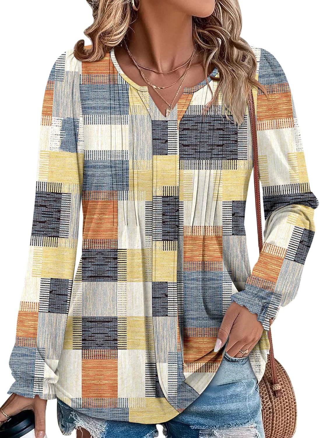 Angerella Long Sleeve Shirts for Women Comfy V Neck Fall Tops Dressy Casual Blouses Trendy Tunic Tops for Leggings S-3XL