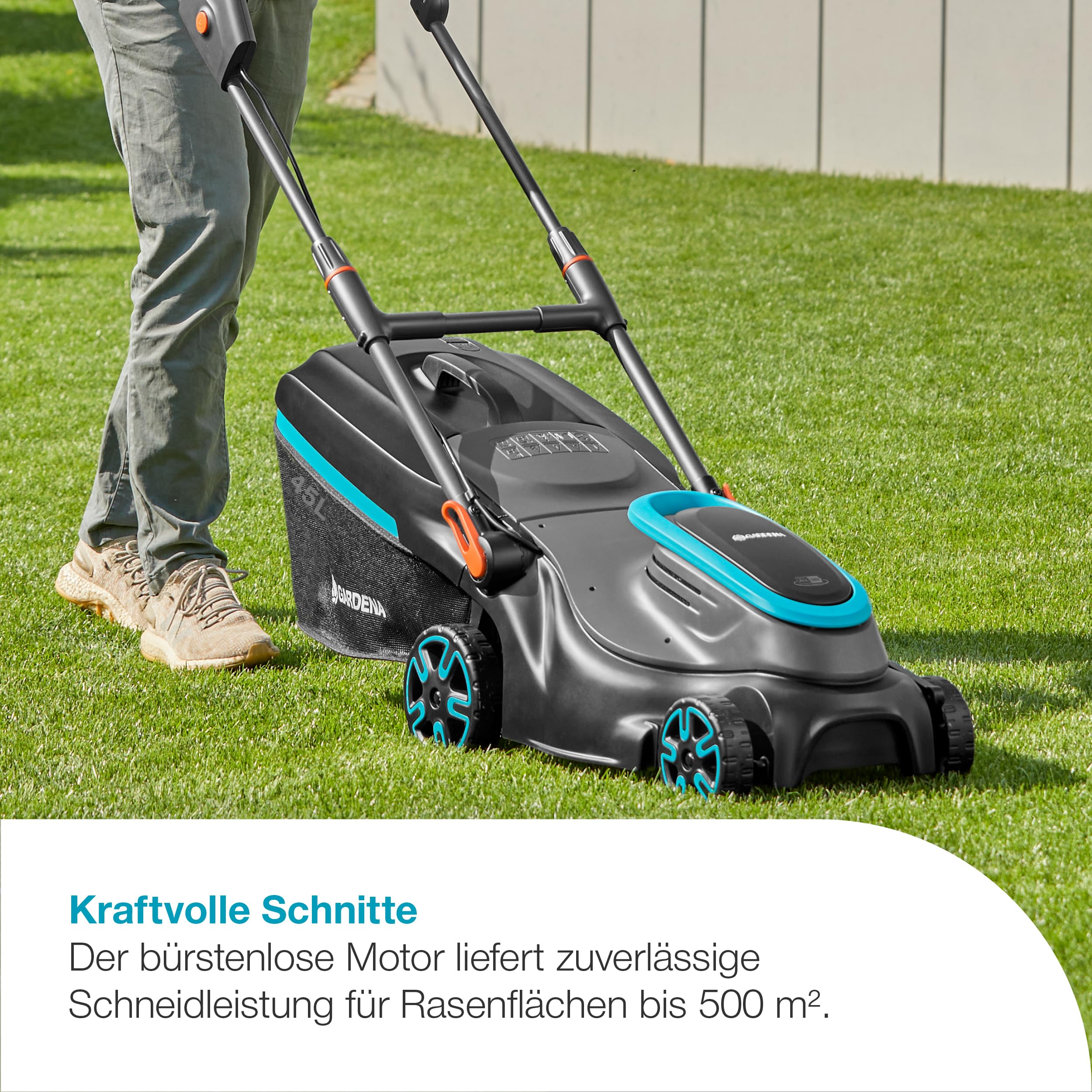Gardena Akku-Rasenmäher PowerMax 37/36V P4A Ready-to-Use Set: 37 cm Schnittbreite, 45 l Fangkorb, Ergonomisch, Höhenverstellung, Kabellos (14638-20)