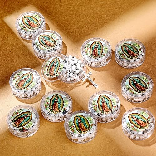 Miniatura 9 de Jadive 24 piezas de collar de cuentas de rosario perfumado de Lady Guadalupe con 24 cajas de regalo transparentes, collar de cuentas de bautismo de