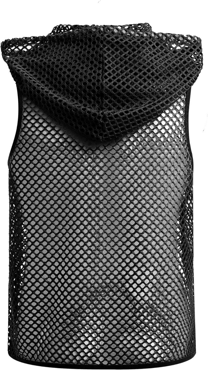 ABAFIP Men Mesh Fishnet Tank Top Sleeveless Drawstring Hoodie Shirt Sheer Muscle Top Rave Clubwear - Image 5