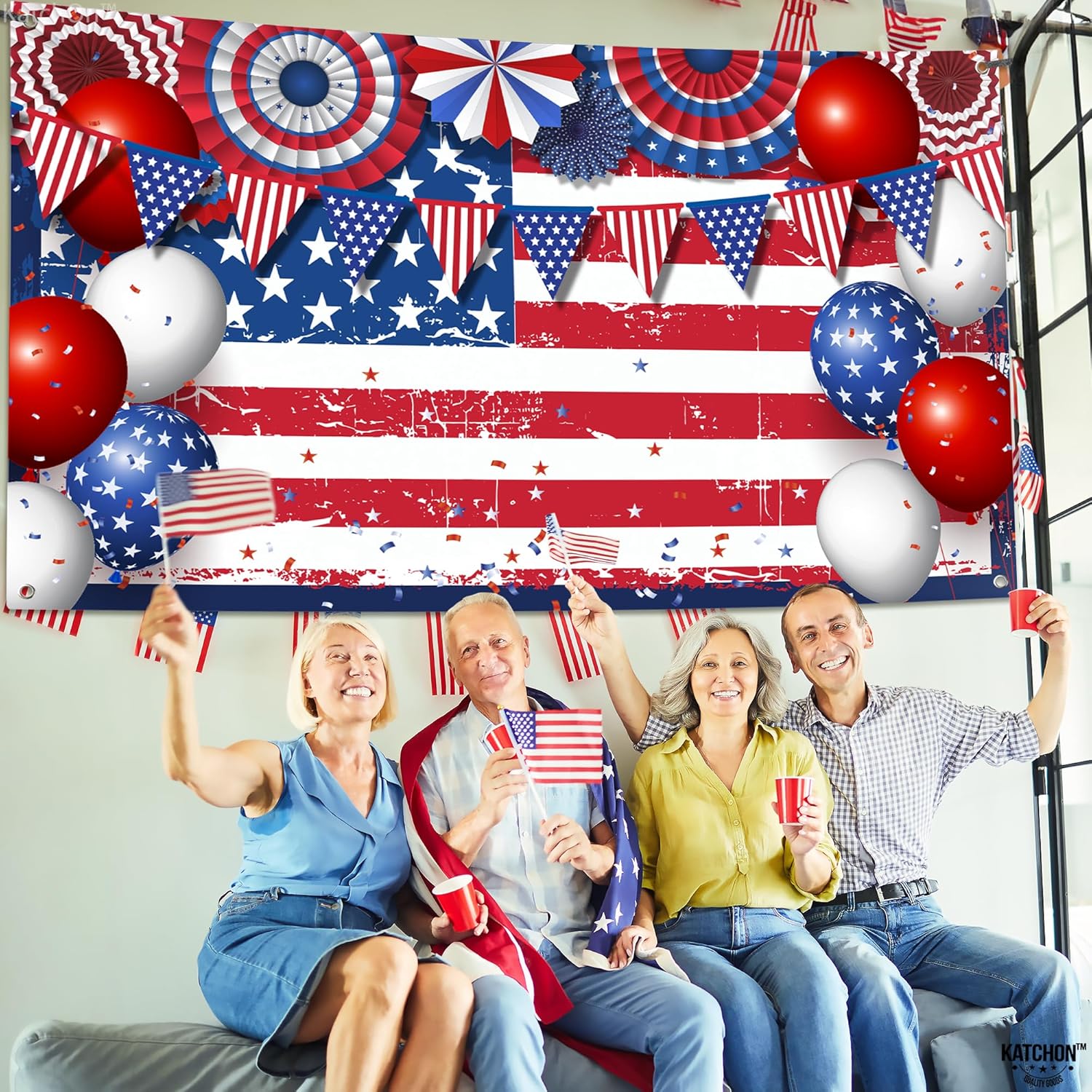 KatchOn, 4th of July Decorations, XtraLarge USA Banner - 72x44 Inch | American Flag Backdrop for Patriotic Decorations, Memorial Day Decorations | Independence Day Decor