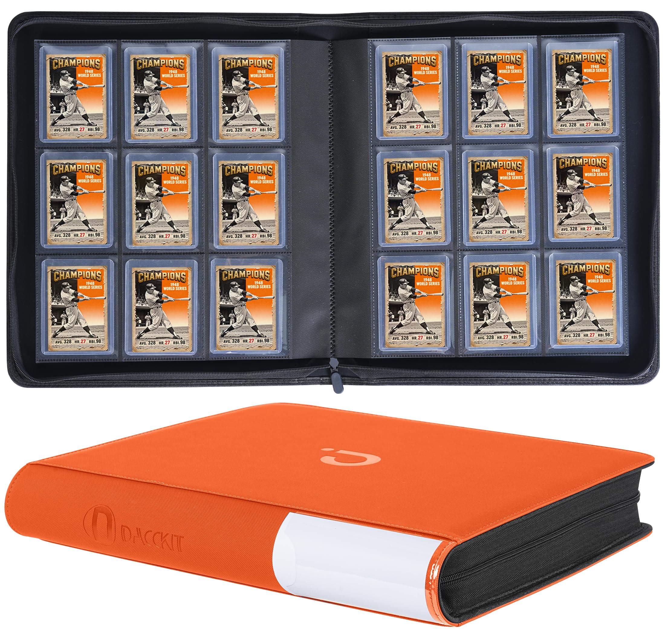 D DACCKIT Toploader Binder, Holds 288 Toploaders - 9 Pocket Top Loader Binder for 3" x 4" Rigid Card Holders for Trading Cards or Sports Cards - Model C,Bright Orange — image 1