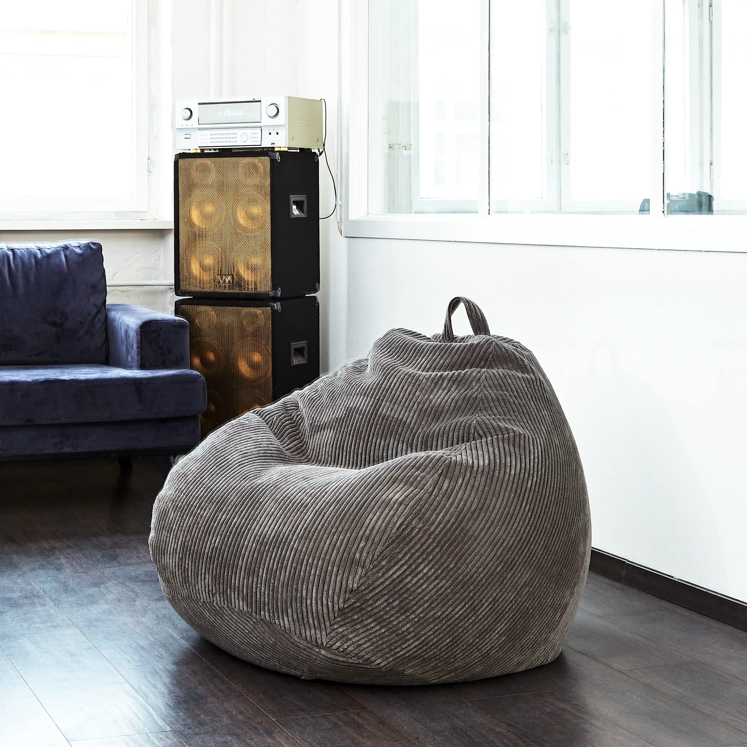 Green Bean Square XL Indoor Bezug aus Kord 90 x 110 cm - ohne Füllung - Sitzsackhülle, Sitzsackbezug - Cord - kuschelig, weich, robust - waschbar, mit Innensack - Grau