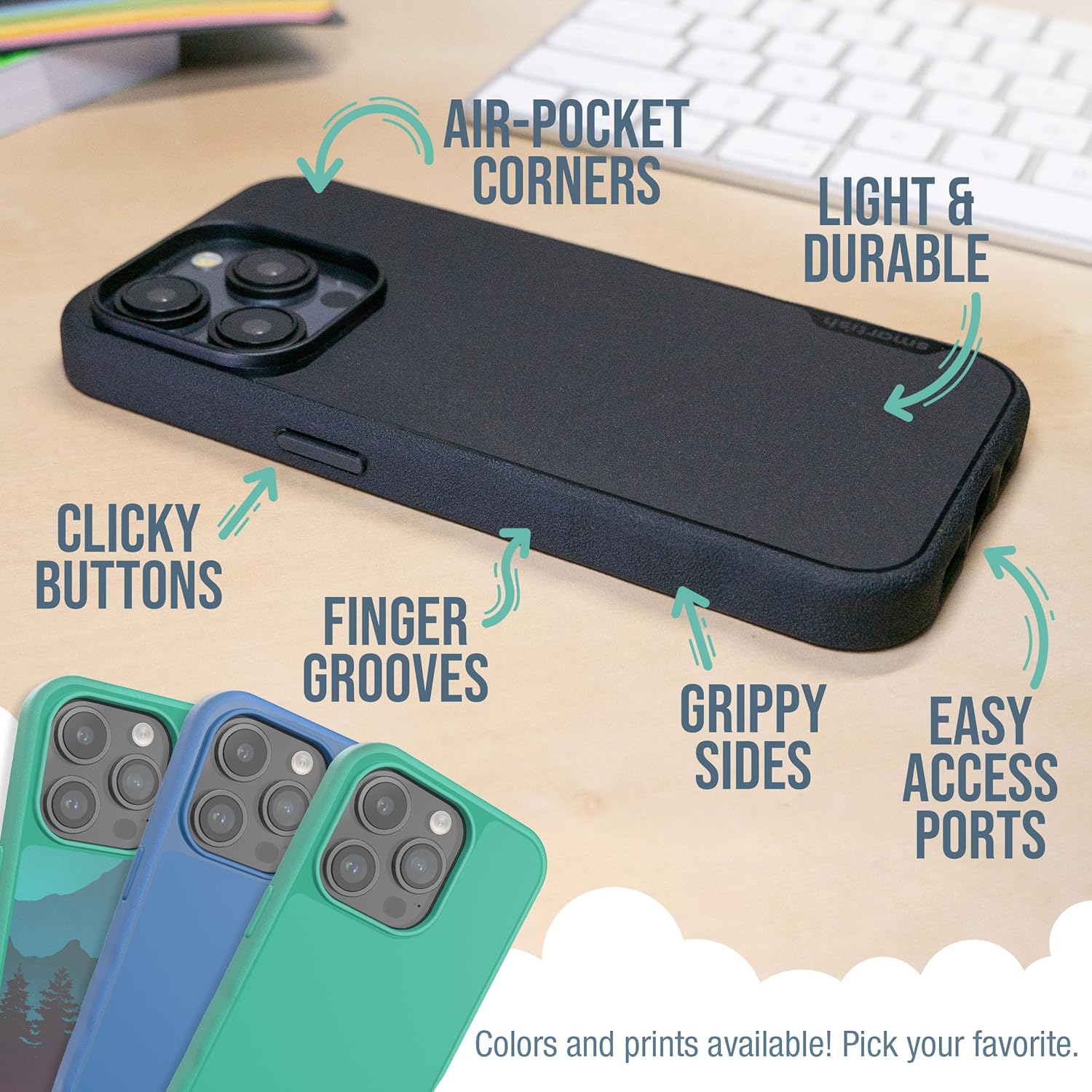 Smartish® iPhone 15 Plus Magnetic Case - Gripmunk Compatible with MagSafe [Lightweight + Protective] Slim/Thin Grip Cover with Microfiber Lining for Apple iPhone 15 Plus - Blues on The Green - Image 6