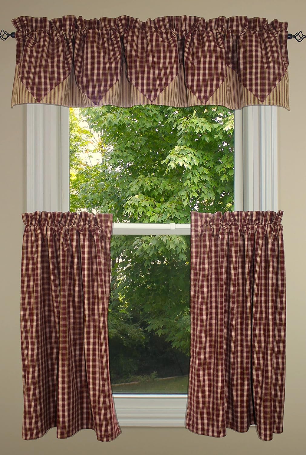 Country Classic Wine Lined Point Valance 72x15, 72 inches x15.5 inches