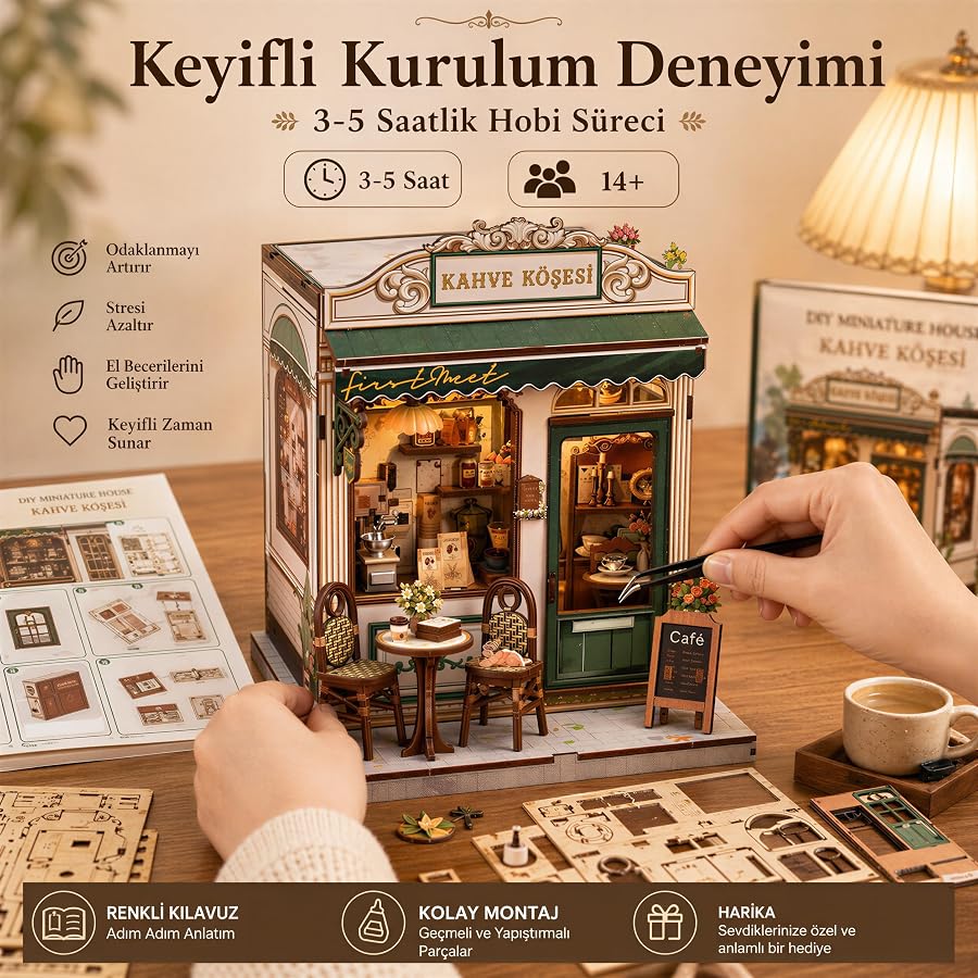 Kahve Köşesi Nook Book Mini Book Nook DIY Kit - Görsel 3