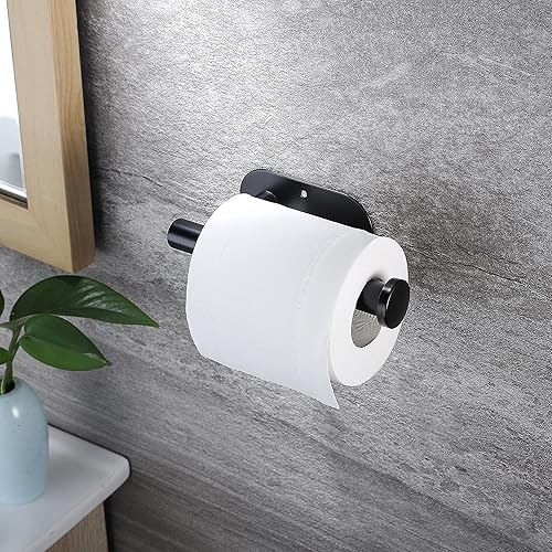 Miniatura 3 de YIGII Soporte de papel higiénico adhesivo  Soporte autoadhesivo para papel higiénico negro, soporte de pared para baño y cocina, acero inoxidable