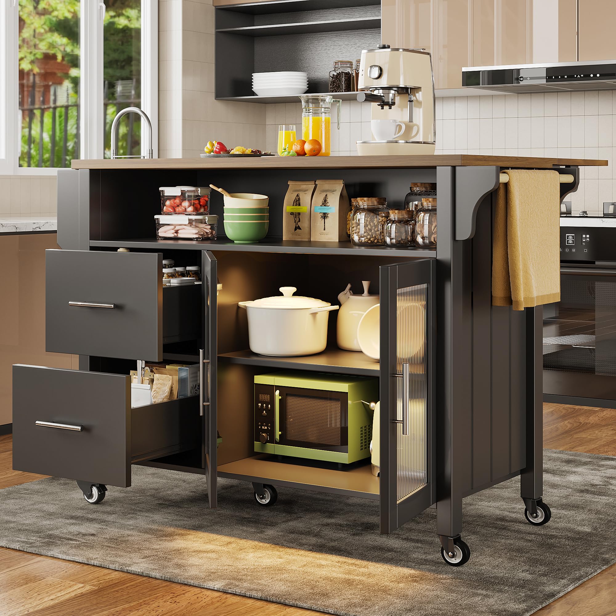 Wyspa kuchenna z MDF, do kuchni i jadalni, czarna, 139 x 40 x 94,5 cm