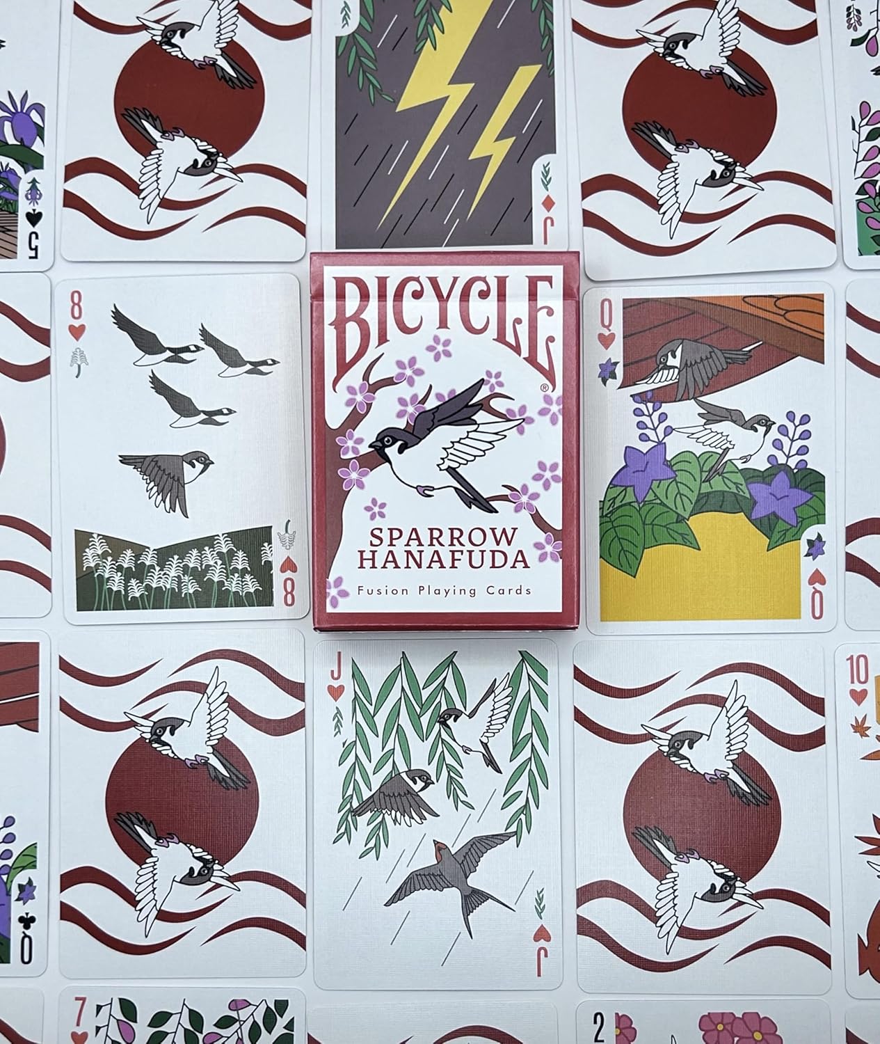 Bicycle Sparrow Hanafuda Fusion Edition Playing Cards – Japanese-Inspired Poker Deck with Traditional Motifs | Play Poker, Rummy, Hanafuda & More | Artistic 52-Card Deck for Collectors