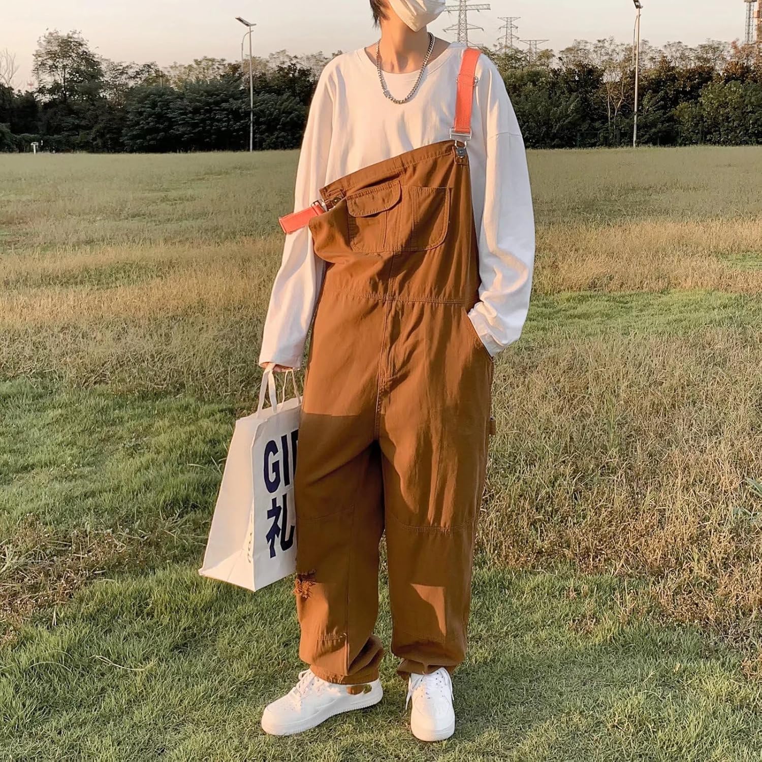 Men's Spring Autumn Multi-Pocket Straight-Leg Jumpsuit - Loose Casual Fit