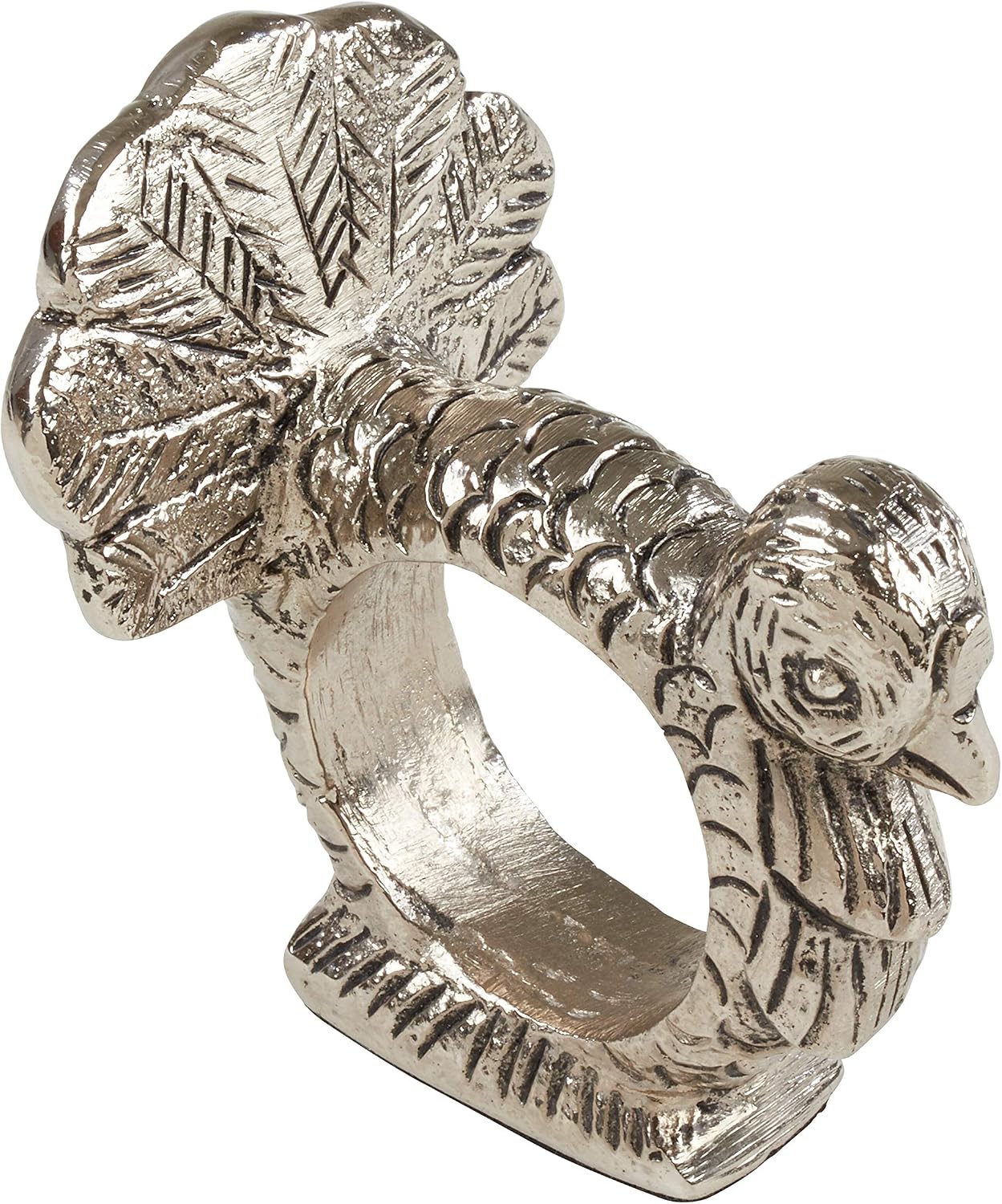SARO LIFESTYLE NR902.S Turkey Napkin Ring Holders (Set of 4), 3.5" x 3", Silver