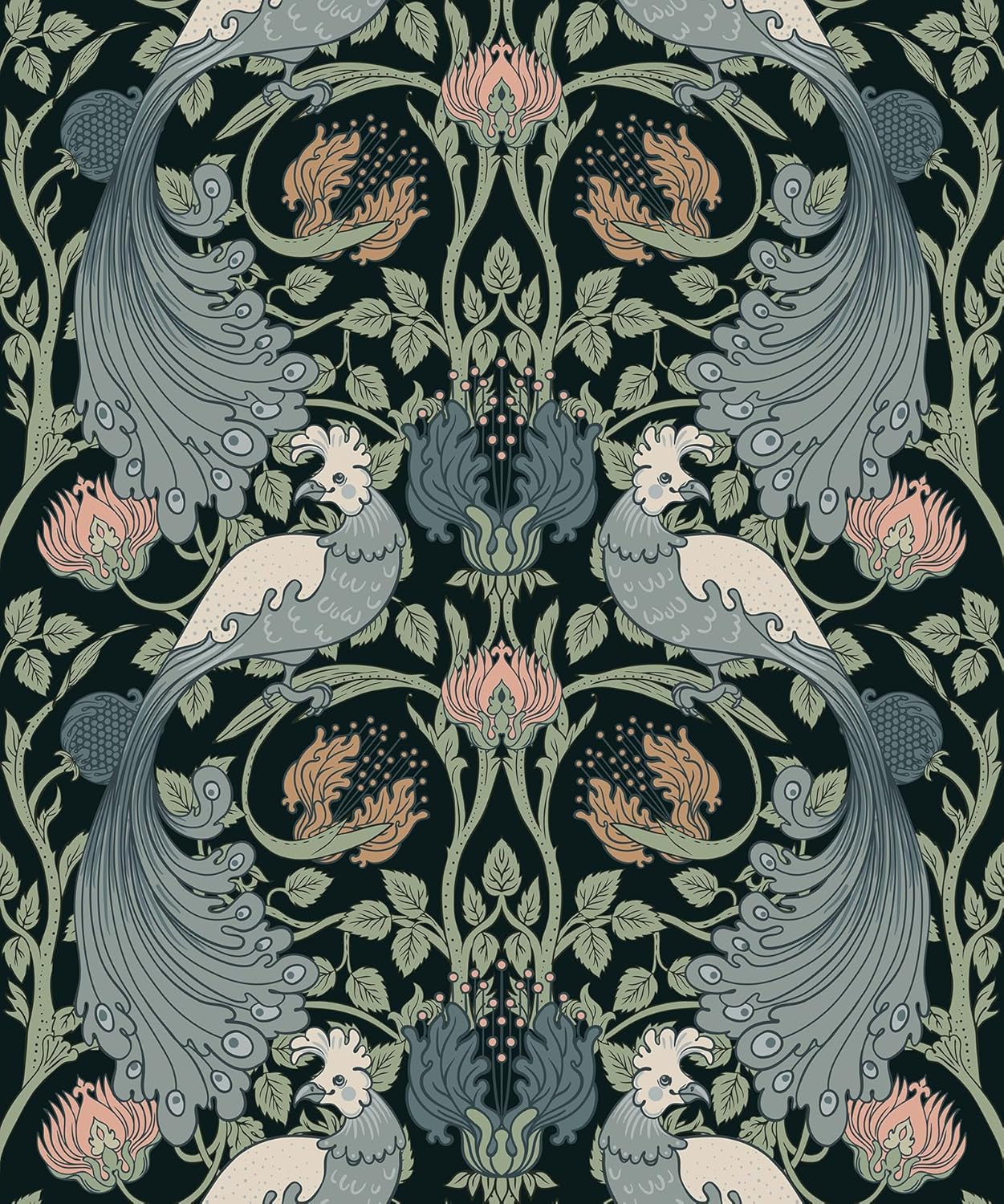 17.5"x240" Green William Morris Wallpaper Peel and Stick Vintage Floral Birds Wallpaper for Bathroom Vintage Floral Contact Paper Green Antique William Morris Victorian Contact Paper
