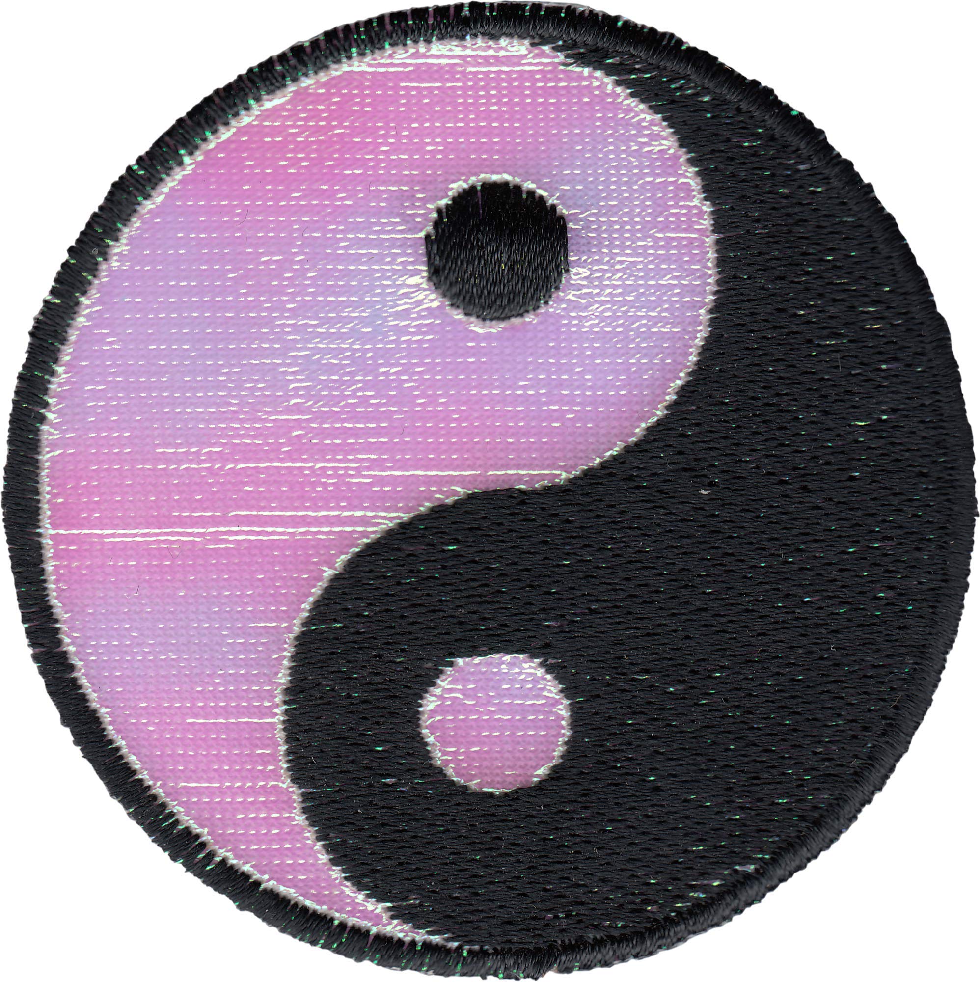 Square Deal Recordings & Supplies Yin Yang - 2 1/2" Black White IRIDESCENT - Embroidered Iro