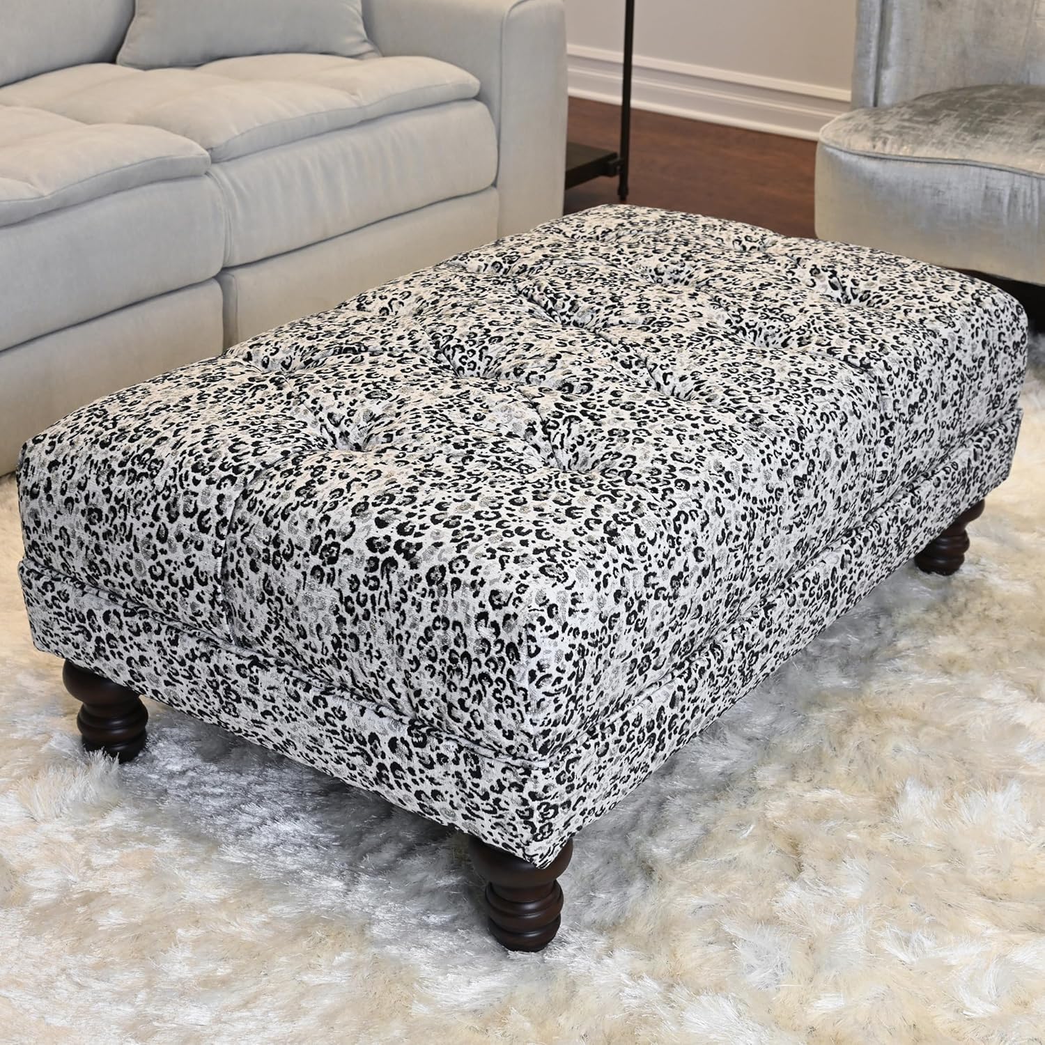 Roundhill Furniture Charbilia Fabric Tufted Cocktail Ottoman in Dexter Geyser