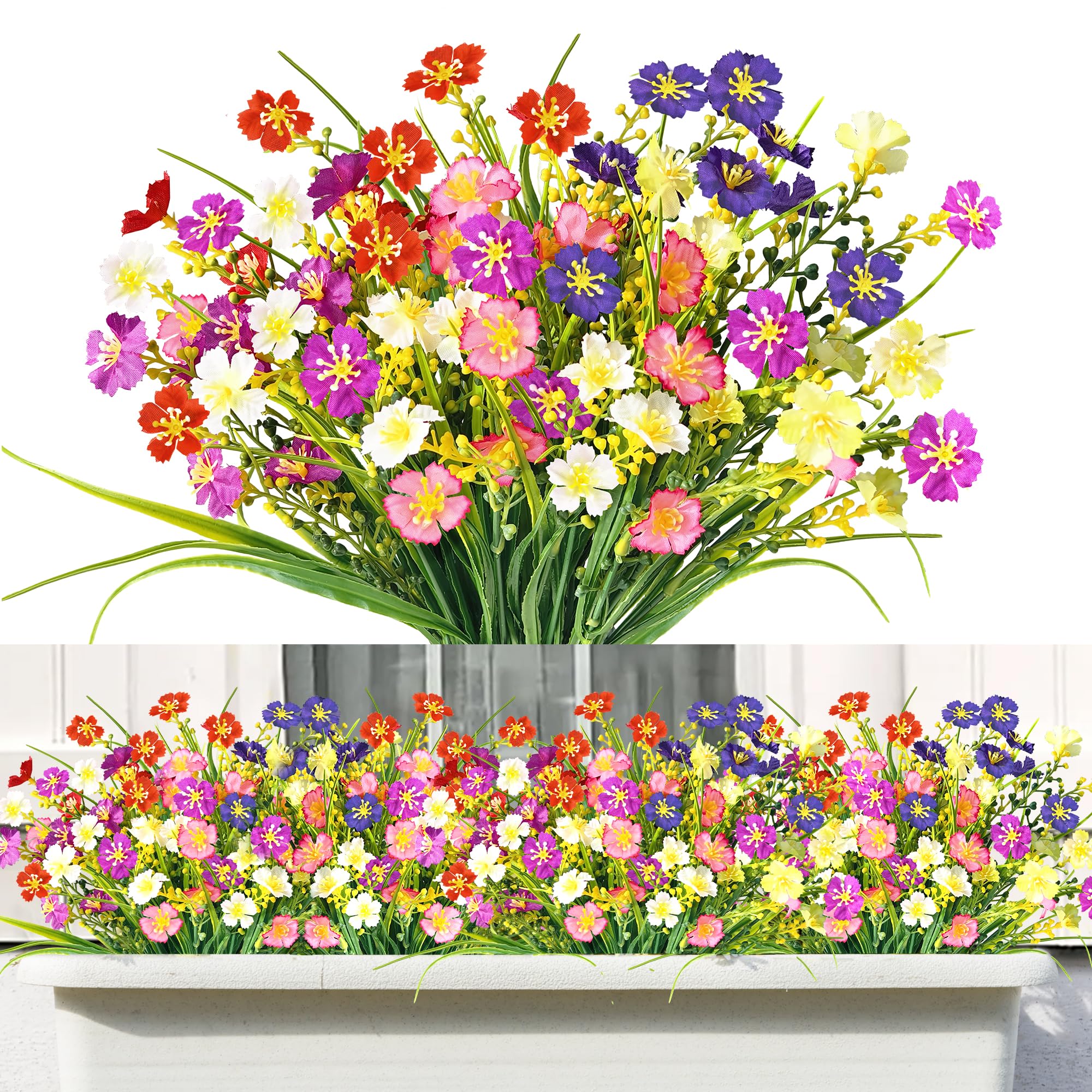 ROLLWAY 6 Bündel Kunstblumen wie Echt Künstliche Blumen Balkon Kunstblumen Outdoor Wetterfest Blumenstrauß Balkonpflanzen Plastikblumen Seidenblumen für Innen Außen Balkonkasten Außenbereich