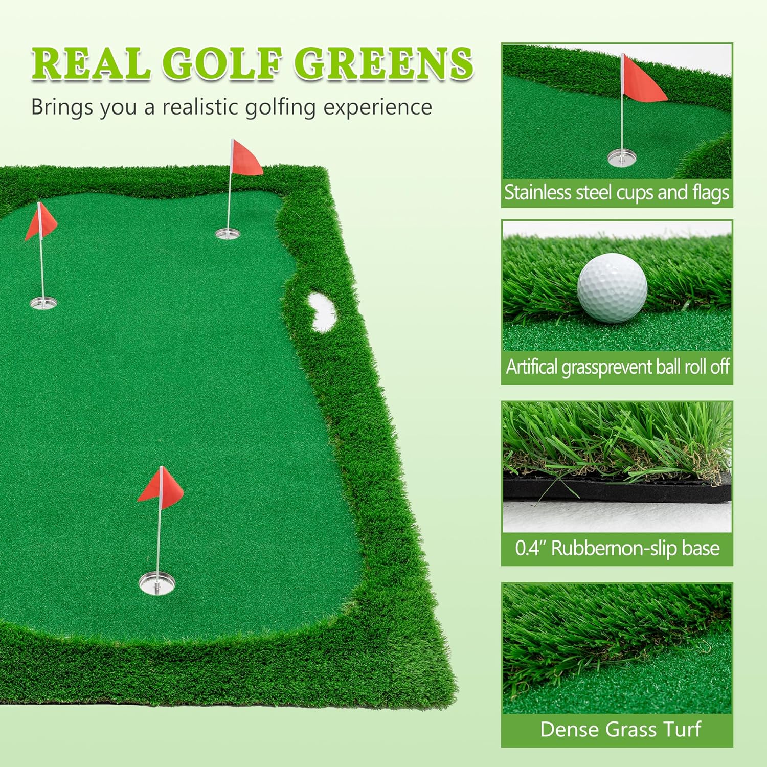 Golf Putting Green, Professional Large Golf Putting Mat with Realistic Turf, Golf Game Practice Equipment for Indoor Outdoor Putting Practice