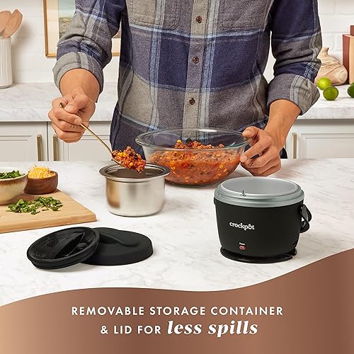 Miniatura 5 de Crock-Pot Caja de almuerzo eléctrica de 20 onzas, calentador de alimentos portátil color regaliz negro, perfecto para viajes, uso en movimiento