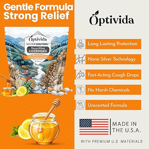 Miniatura 6 de Optivida Health Pastillas coloidales de plata con miel y aceite de limón (paquete de 2)  Pastillas calmantes para el dolor de garganta para adultos