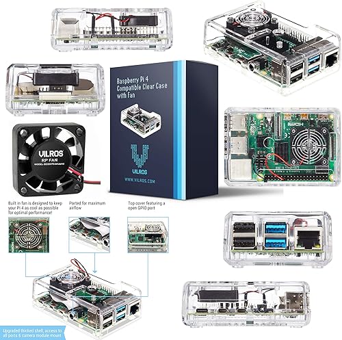 Miniatura 3 de Vilros Kit básico de iniciación para Raspberry Pi 4 con carcasa ABS refrigerada por ventilador, incluye placa Raspberry Pi 4 y 7 accesorios (4GB,