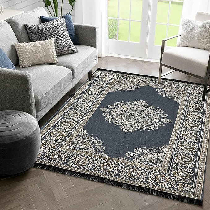 Specter Premium Cotton Living Room Carpet,Area Rug,Durries,BedCover II (5 Feet X 7 Feet | - Grey