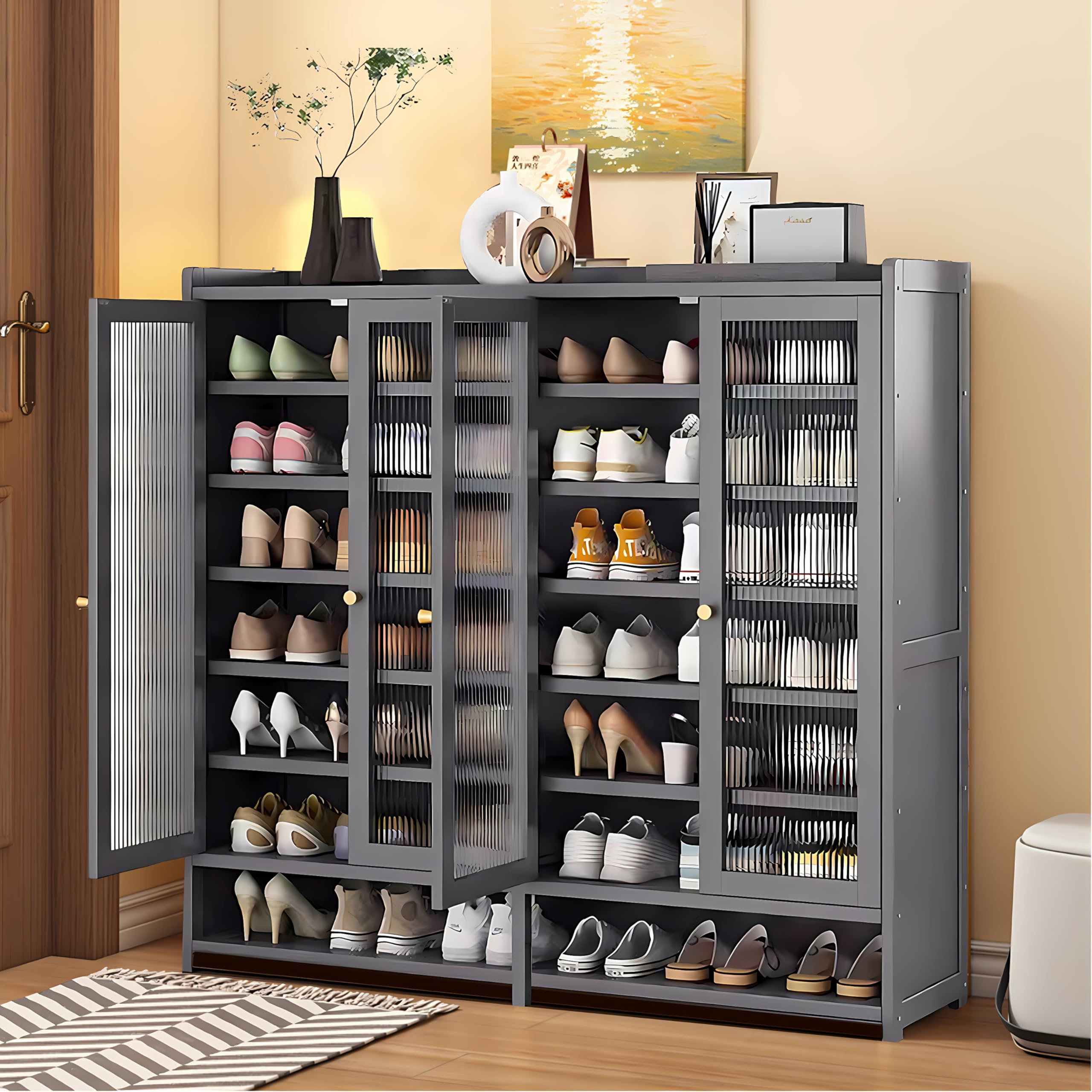 SNVHA-66 Shoe Storage Cabinet with Acrylic Doors, 8-Tiers Shoe Cabinet for Entryway, Freestanding Shoe Rack Organizer for 36-40 Pairs, Modern Shoe