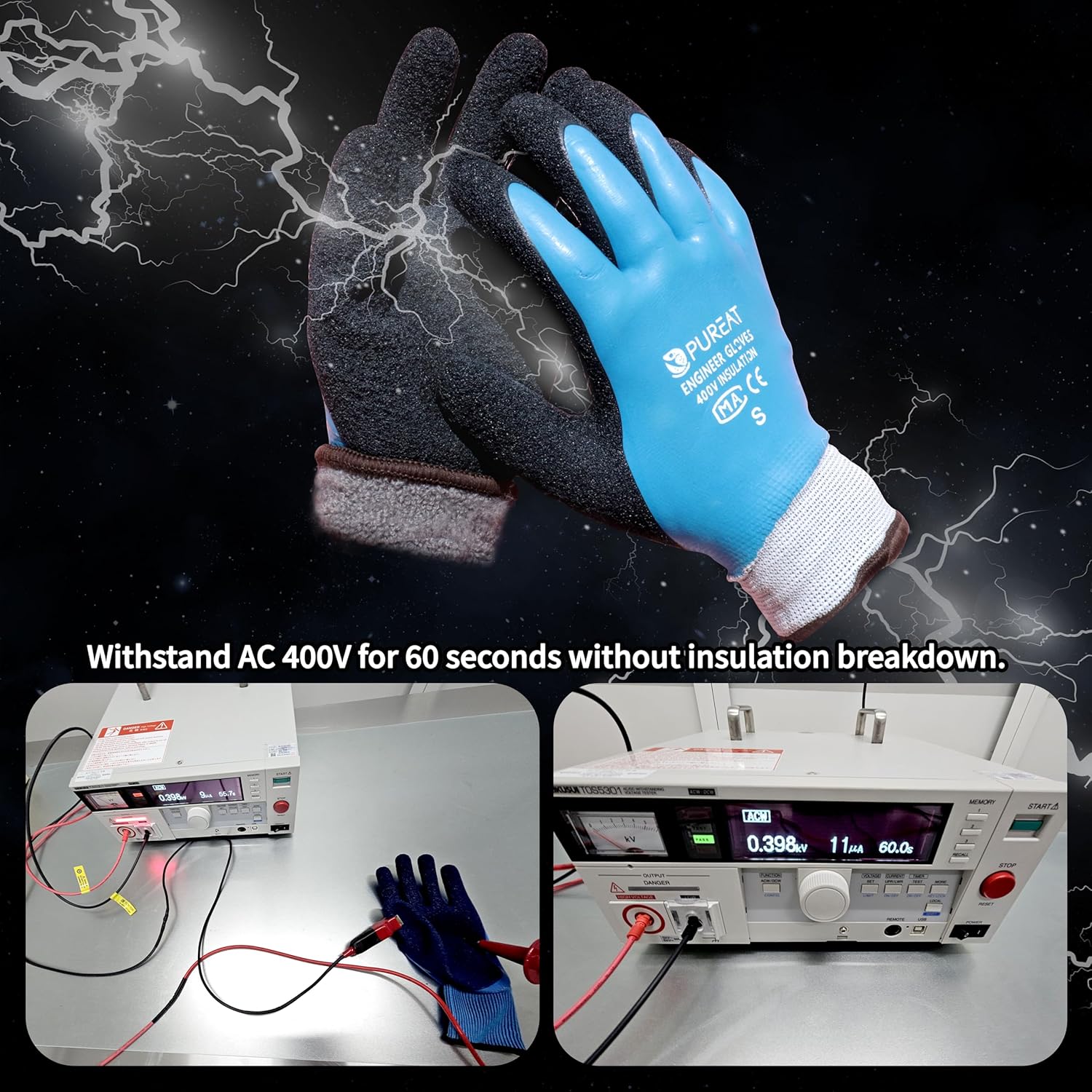 Youneedthat 2 Pairs Cold Weather Electrician Gloves Insulated Winter Work Gloves for Electrical Safety and Shock Protection